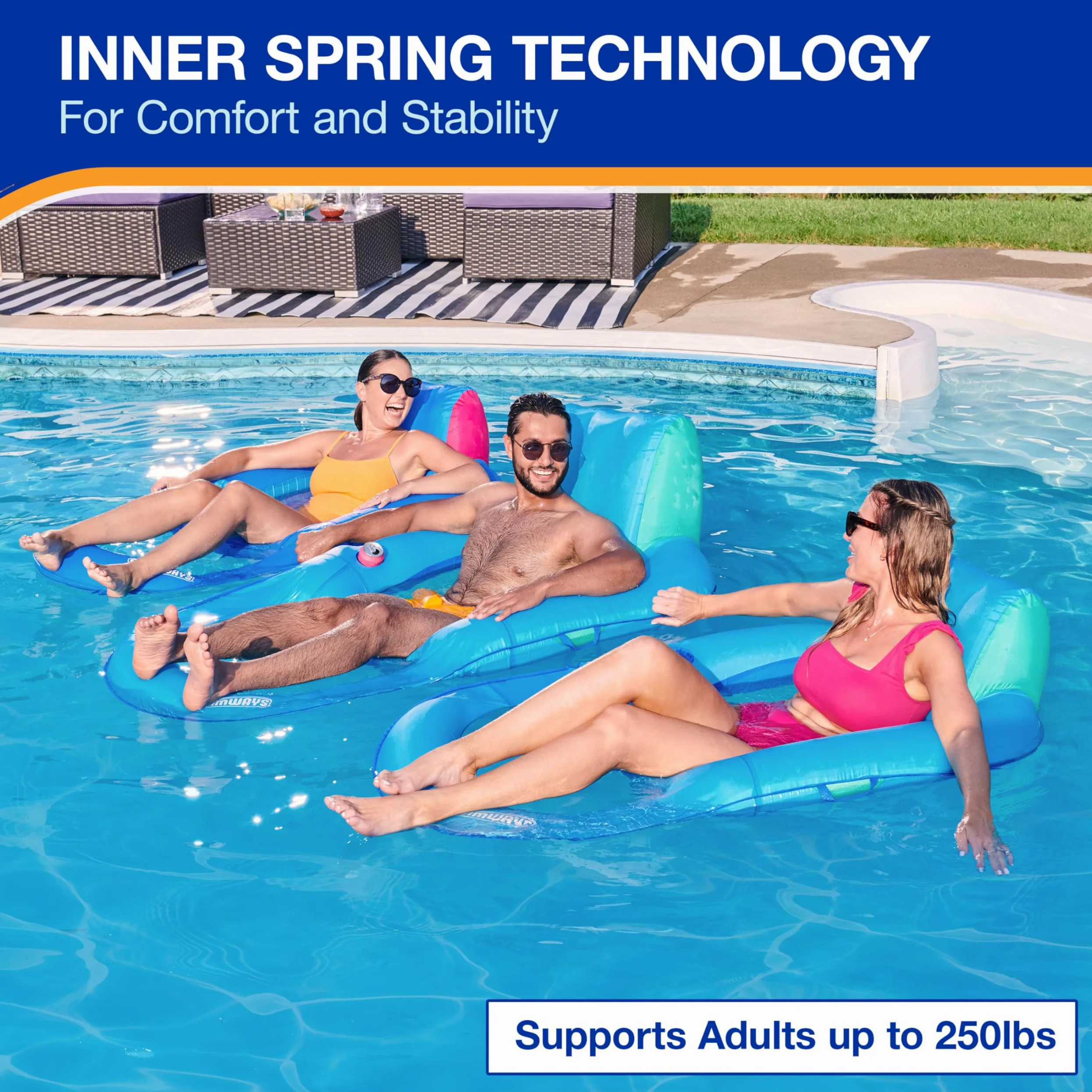 SwimWays Spring Float - Silla reclinable para Piscina con válvula Hyper-Flate, Color Aguamarina