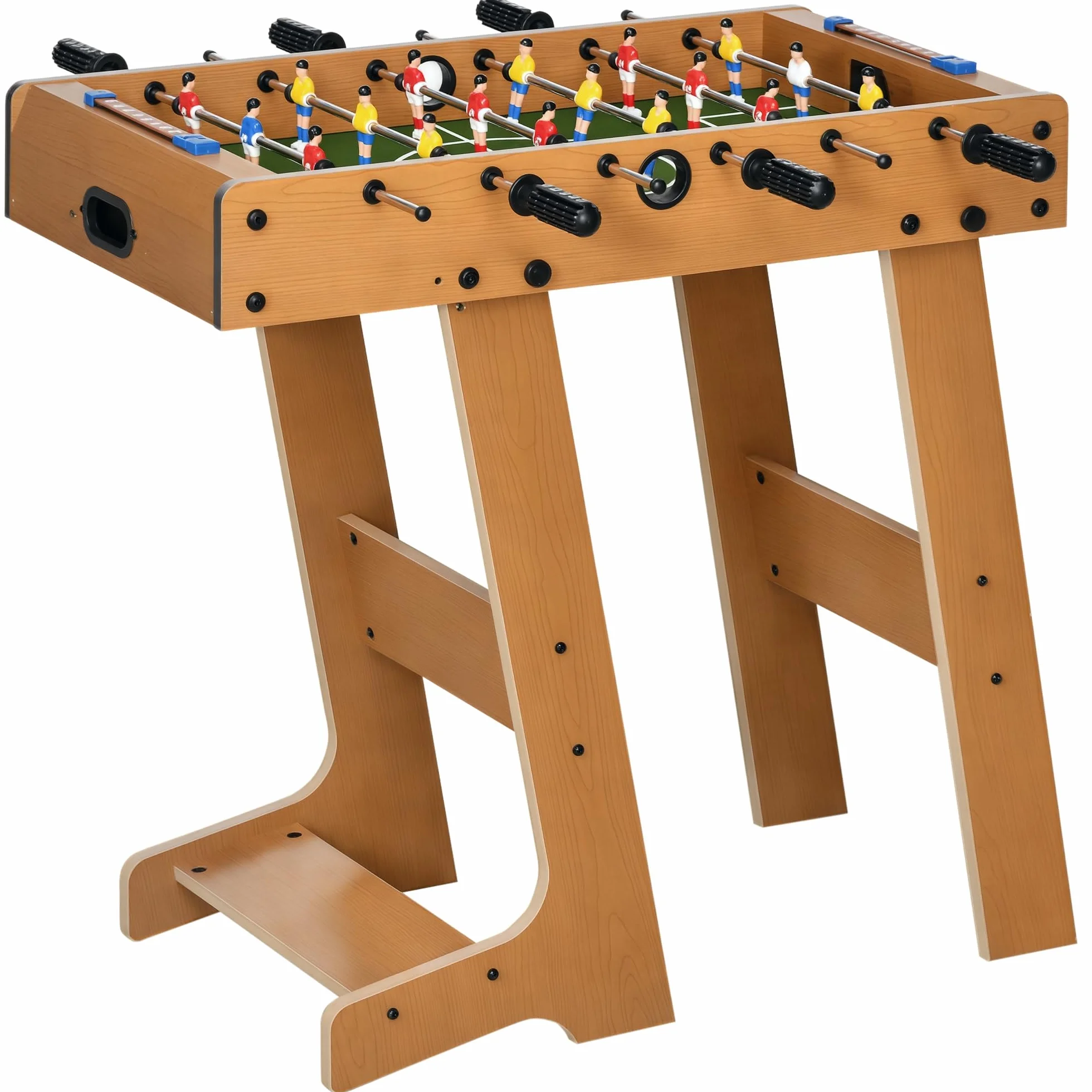 HOMCOM Futbolín Plegable para Niños y Adultos Futbolín de Madera 69x37x70 cm con 2 Bolas 6 Asas 2 Marcadores de Puntos 18 Jugadores para Familias Fiestas Juegos Natural