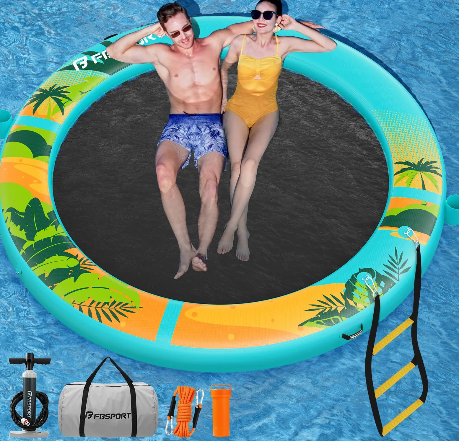 Sunchill Float Platform 240/300 cm Plataforma Flotante Hinchable para 2-5 Personas, Muelle Redondo con Red Reforzada Heavy Duty, Hamaca Acuática, Isla Flotante para Piscina, Playa y Mar