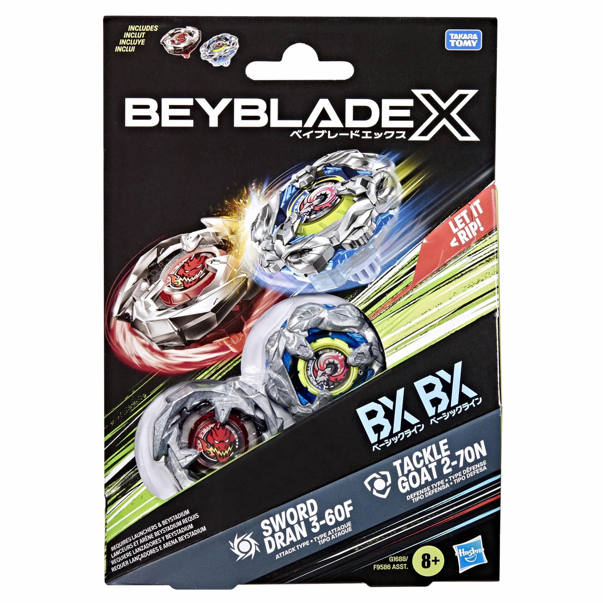 Beyblade X Tackle Goat 2-70N & Sword Dran 3-60F, Pack Doble