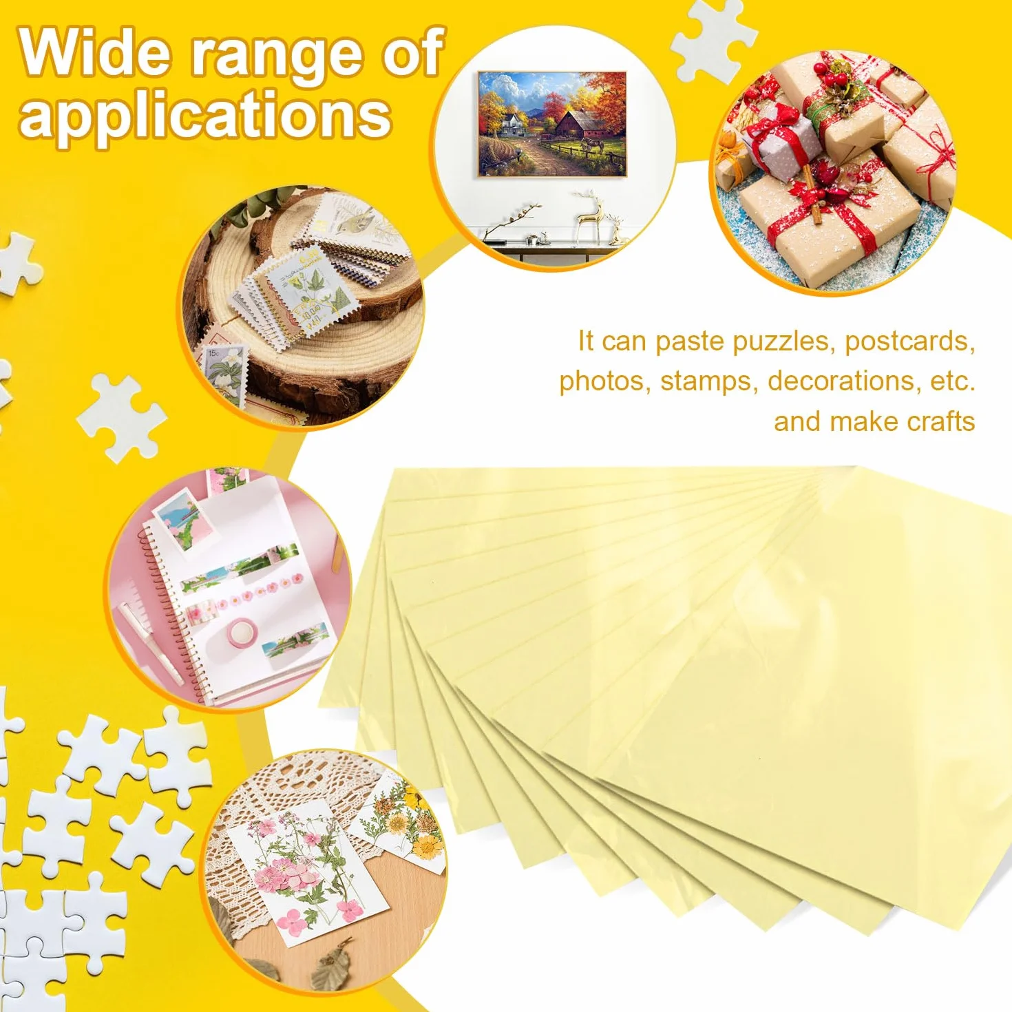 48 Hojas Puzzle Transparente Papel Adhesivo Doble Cara Lámina Autoadhesiva Rompecabezas Asegurar y Proteger Puzzles Fotos y Postales(25 × 18 cm)