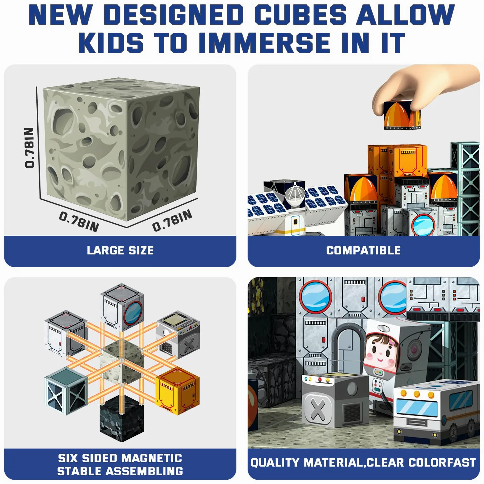 Bloques magnéticos espaciales de 150 piezas | Juguetes educativos STEM para niños mayores de 3 años, juego de construcción apilable creativo con cubos magnéticos de 0,8 pulgadas