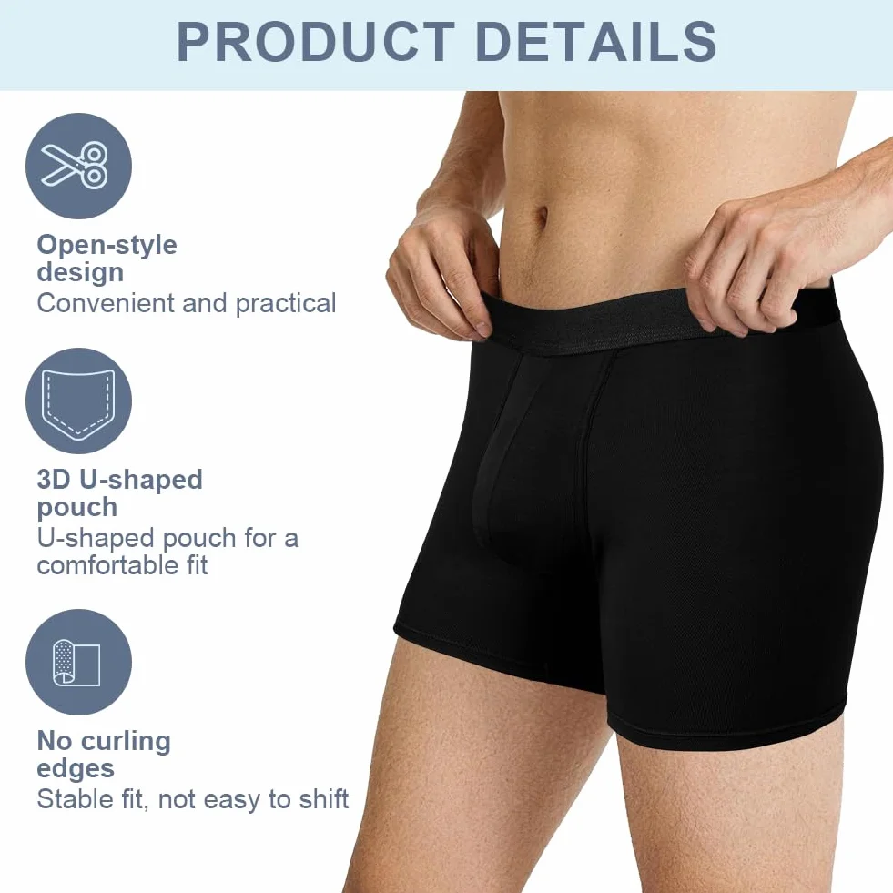 Calzoncillos Hombre Boxer Deportivos Pack 3 95% Fibra de Bambú 5% Elastano Ropa Interior Extra Larga