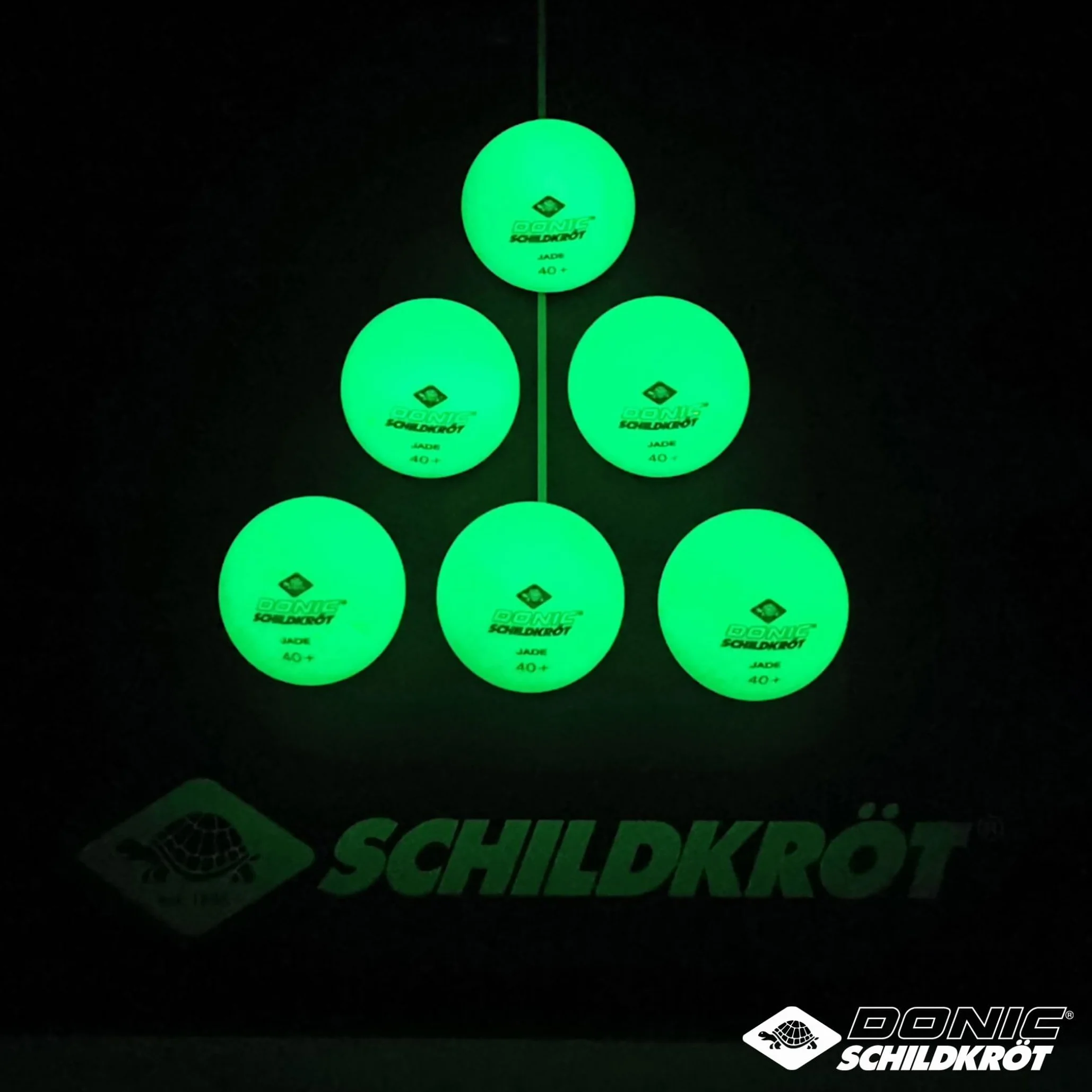 Donic-Schildkröt Pelotas de Tenis de Mesa Glow in The Dark, 6 Pelotas Fluorescentes Verde Claro, Poly 40+