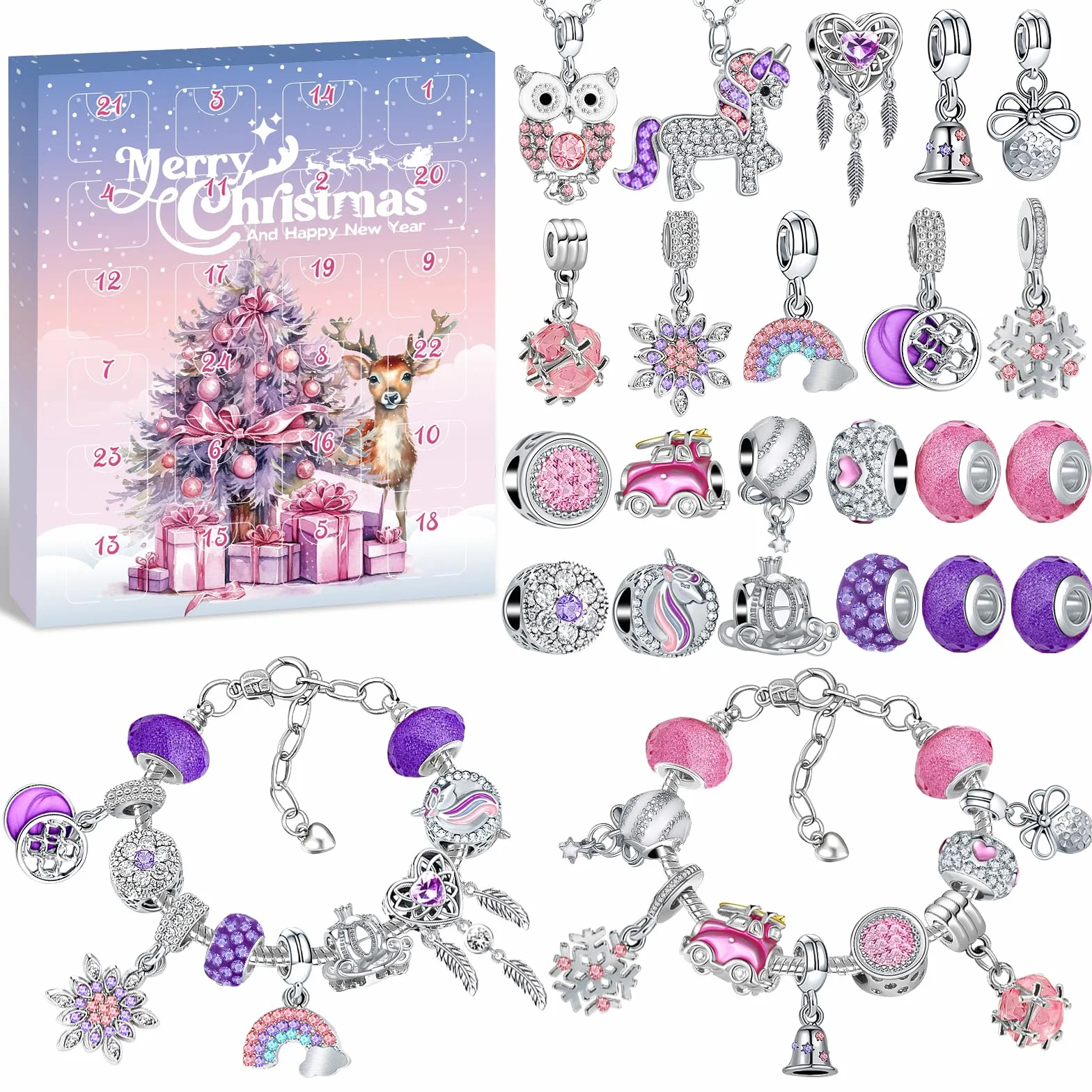 Calendario Adviento Kinder, Calendario de Adviento 2025 DIY Joyas Kit Relleno Regalos Niños Mujer Niña Adultos Infantil, 24 Personalizado Pulseras Collares Charms 5 6 7 8 9 10 11 12 Años