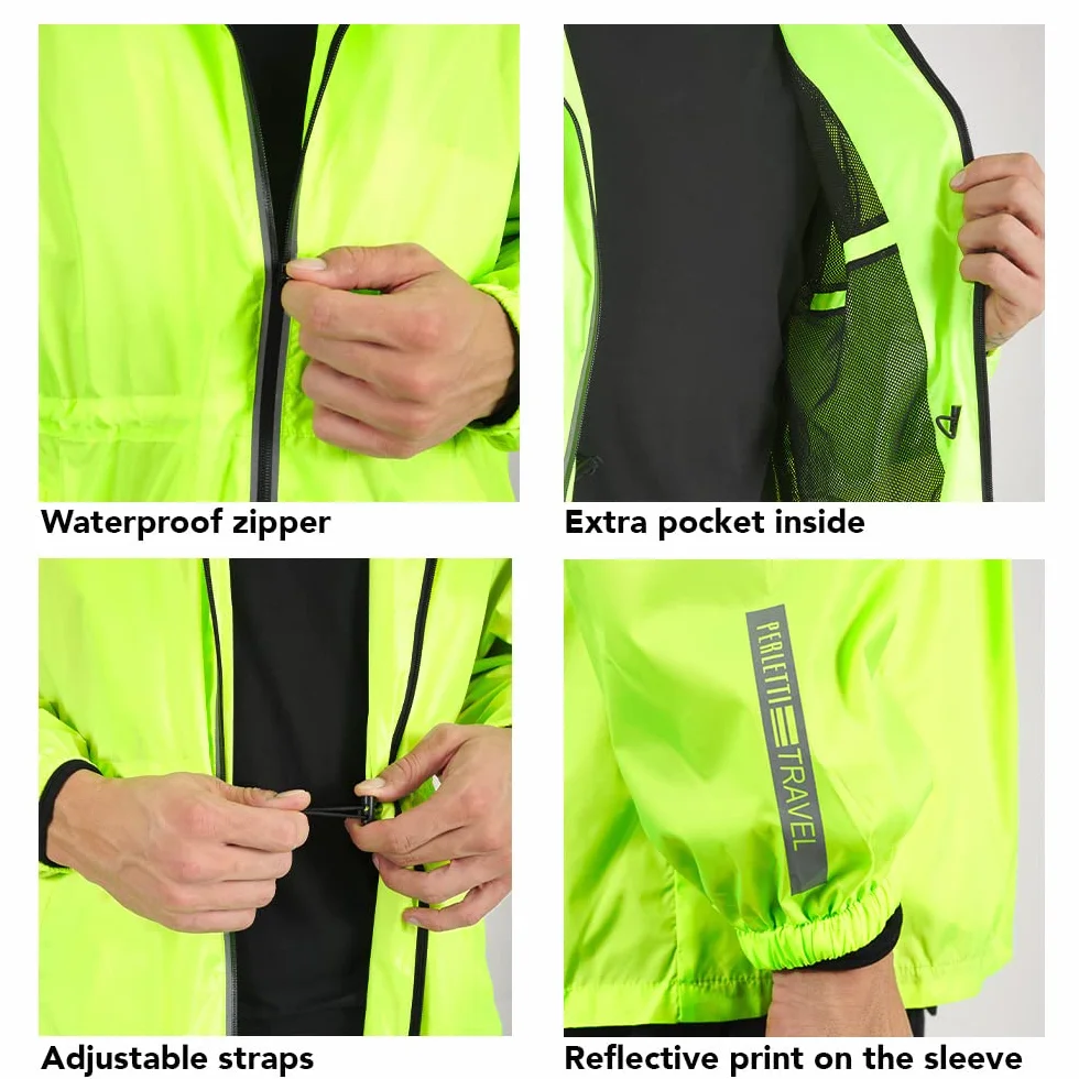 PERLETTI Chubasquero Hombre Cortaviento Impermeable con Capucha Chaqueta Trench Transpirable Waterproof