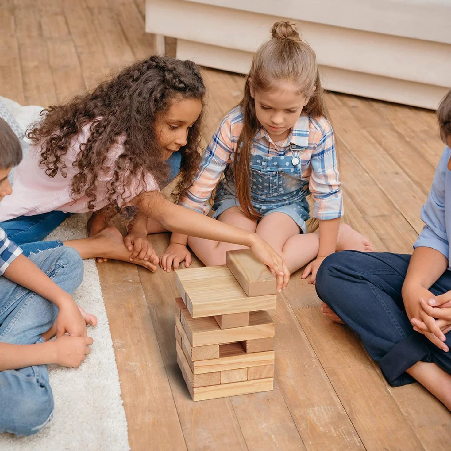 Juego Torre de Madera, Apila Desde 0.6 Metros hasta 1.5 Metros, Juego de Bloques de Madera para Fiestas