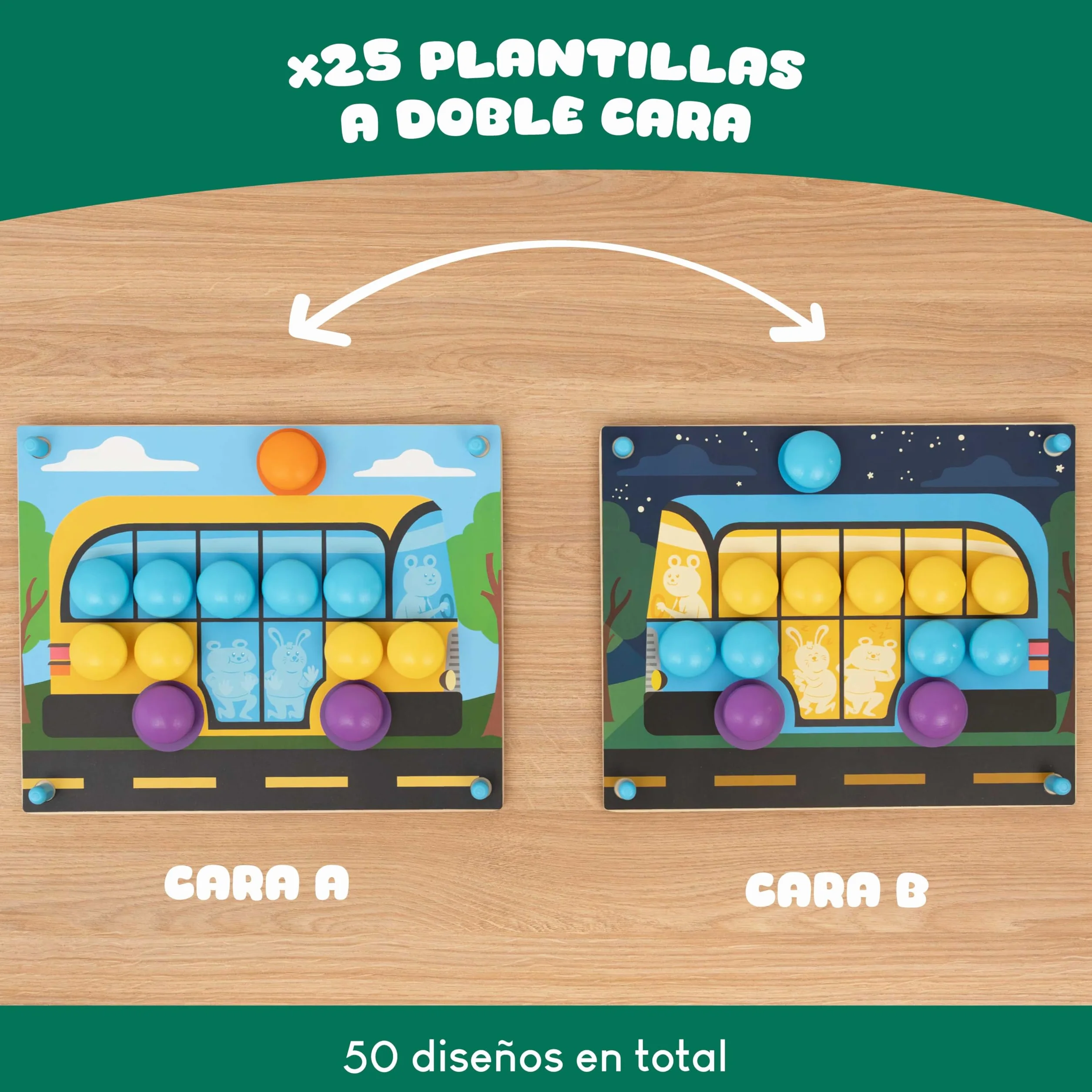 BONNYCO Puzzle Madera 50 Plantillas 32 Botones Mosaico Infantil Motricidad Fina Rompecabezas Juguetes Niños 2 Años Juegos Educativos Montessori