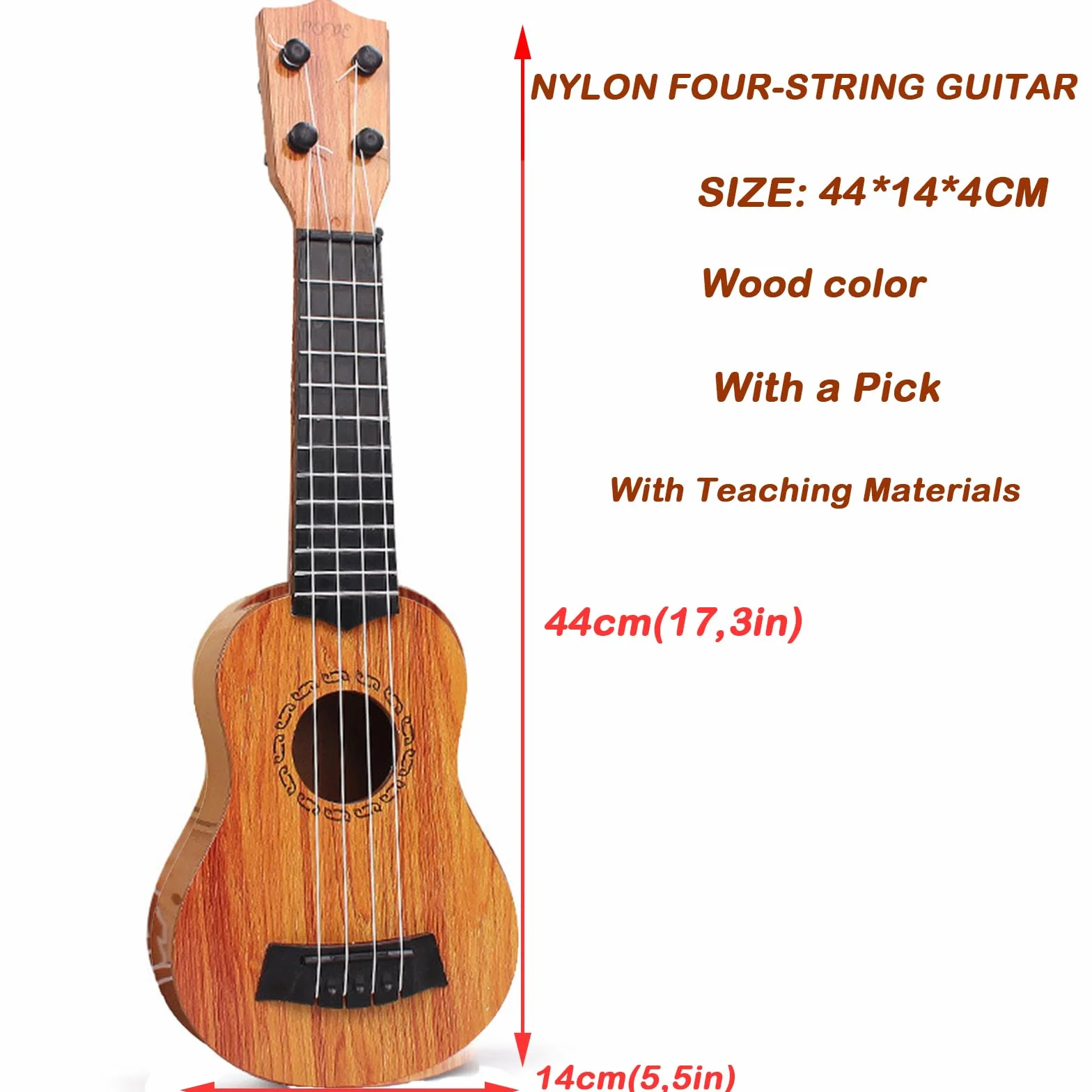 Guitarra Infantil, Juguete de Guitarra Infantil, Ukelele de Juguete para Niños, para Niños 4 Cuerdas Instrumentos Musicales Juguete Educativo, Adecuado para niños de 3 a 6 años (Registro 44cm)