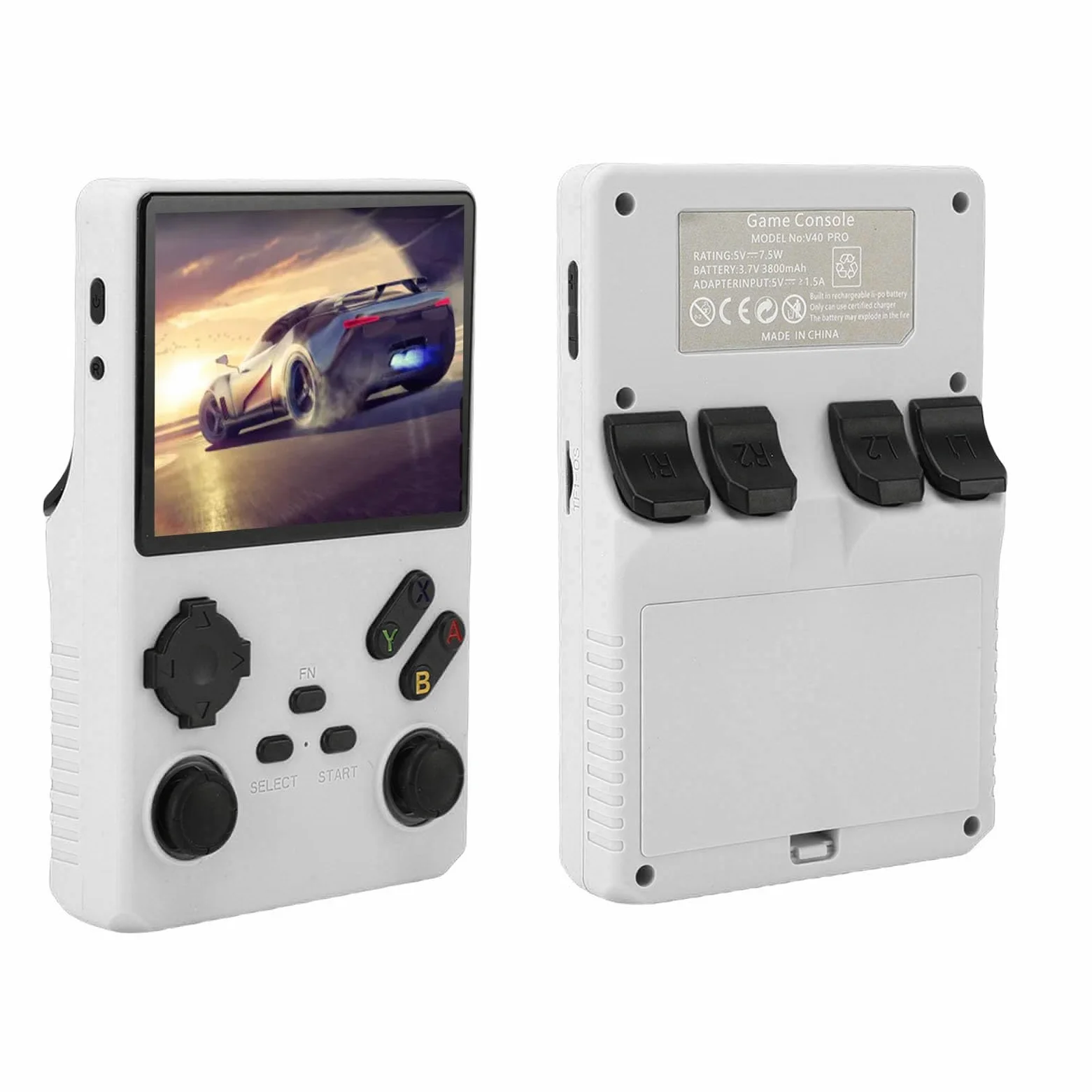 Vikye Consola de Juego Handheld V40 Pro, Consola de Juegos Retro de 3.5in, Clásica Recargable de 3800 MAh Double Joysticks Handheld Gaming Console (White)