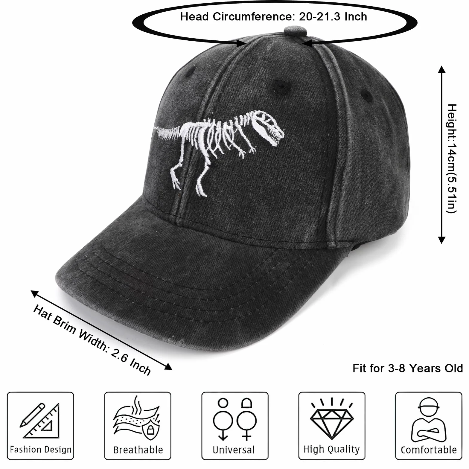 Gorra de Béisbol para Niños con Protección UV y Patrón de Dinosaurio Ajustable