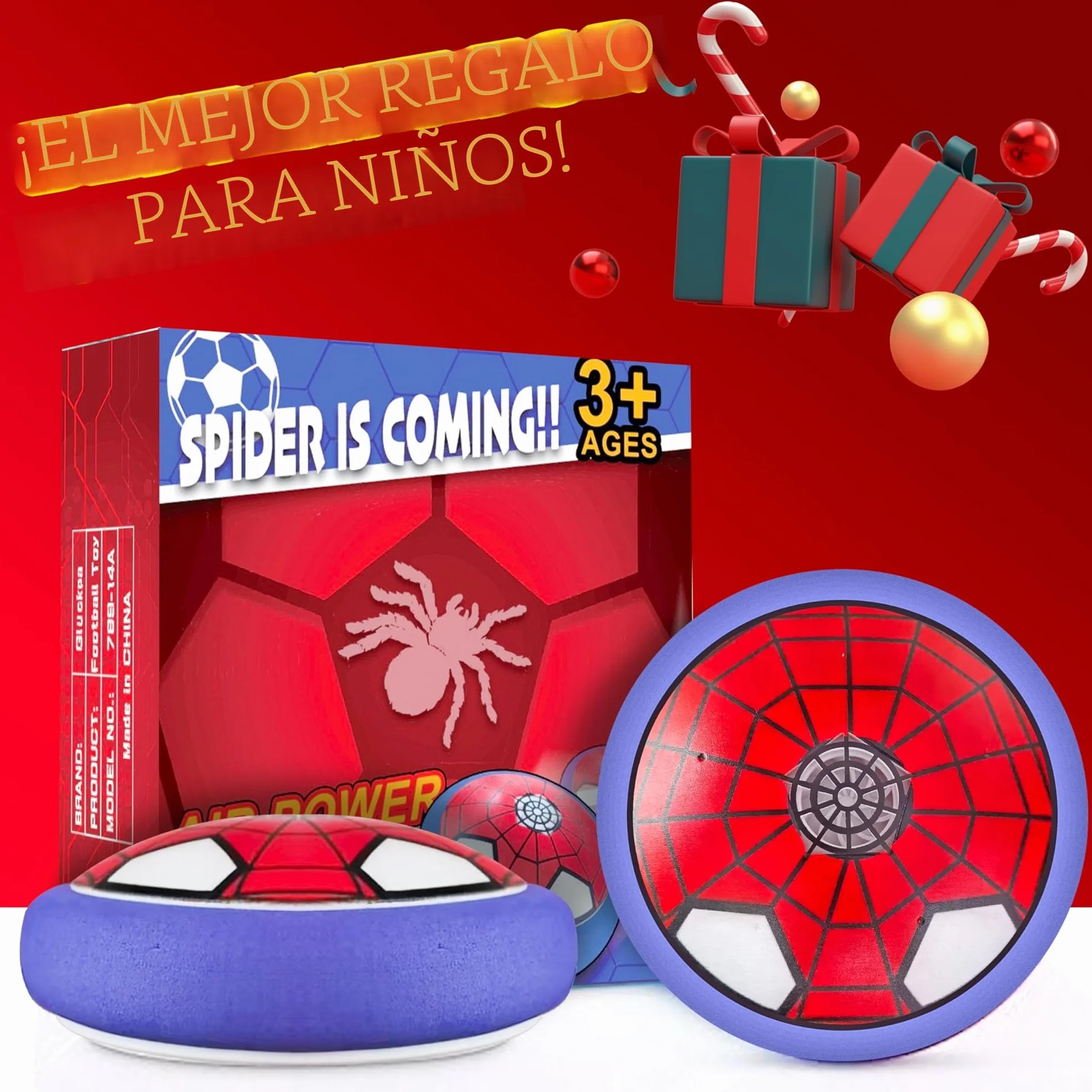Spider Balón Fútbol Flotant, Air Power Fútbol con Luces LED, Juguetes de Football para Niños 3 4 5 6 Años, Regalo Niño Niña 3-12 Años, Juegos de Exterior e Interior Niño