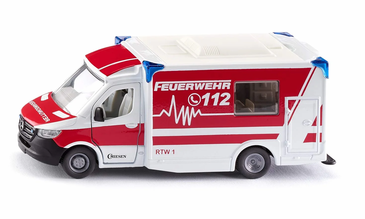 Siku 2115, Mercedes-Benz Sprinter Miesen Tipo C Ambulancia, 1:50, Metal/plástico, Rojo/Blanco, Techo Desmontable, Incl. Camilla y Tablero Giratorio