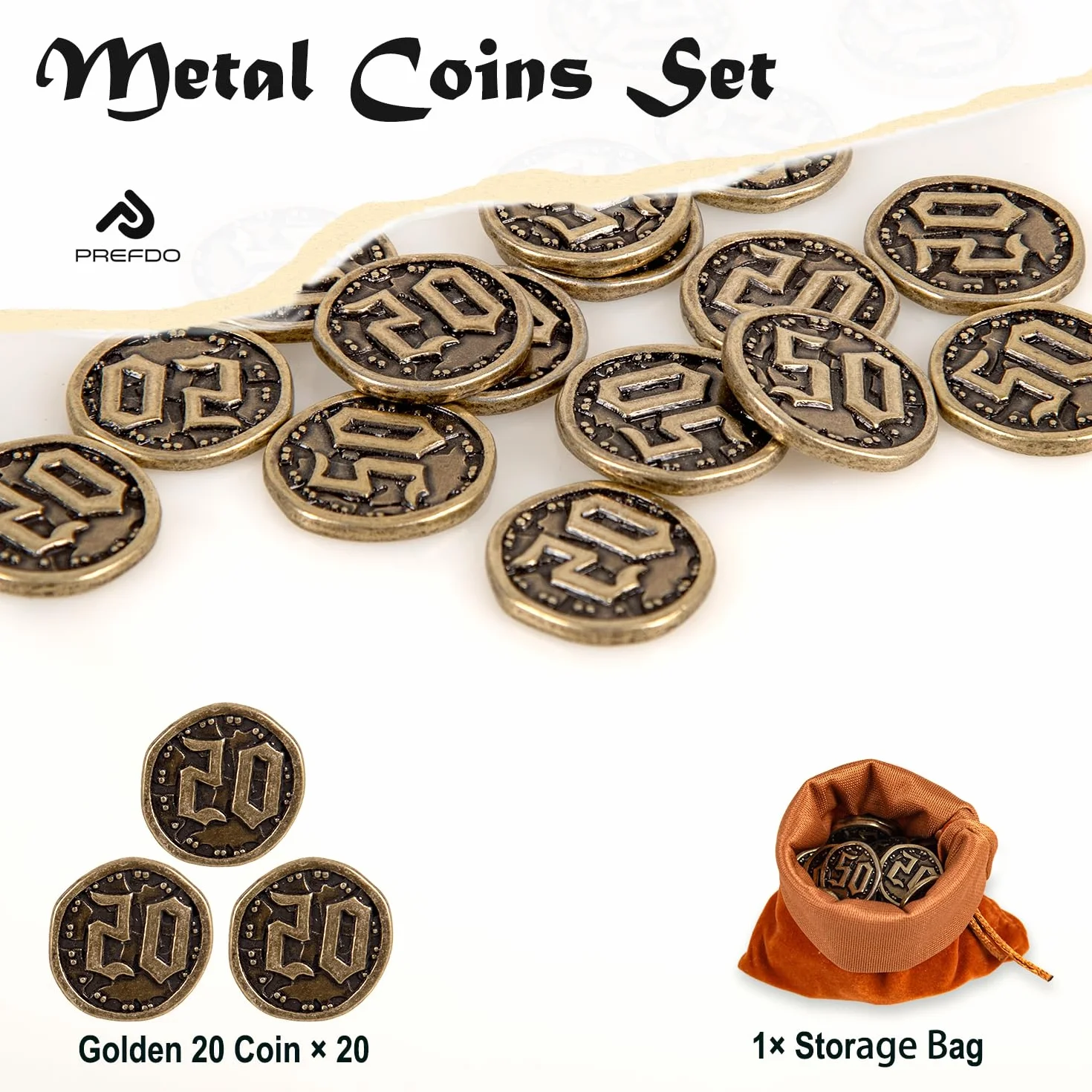 Monedas de metal para juegos de mesa, 20 fichas del tesoro para póquer, RPG, juegos de mesa de estrategia, moneda de fantasía, moneda genérica resistente (bronce, valor 20 monedas)