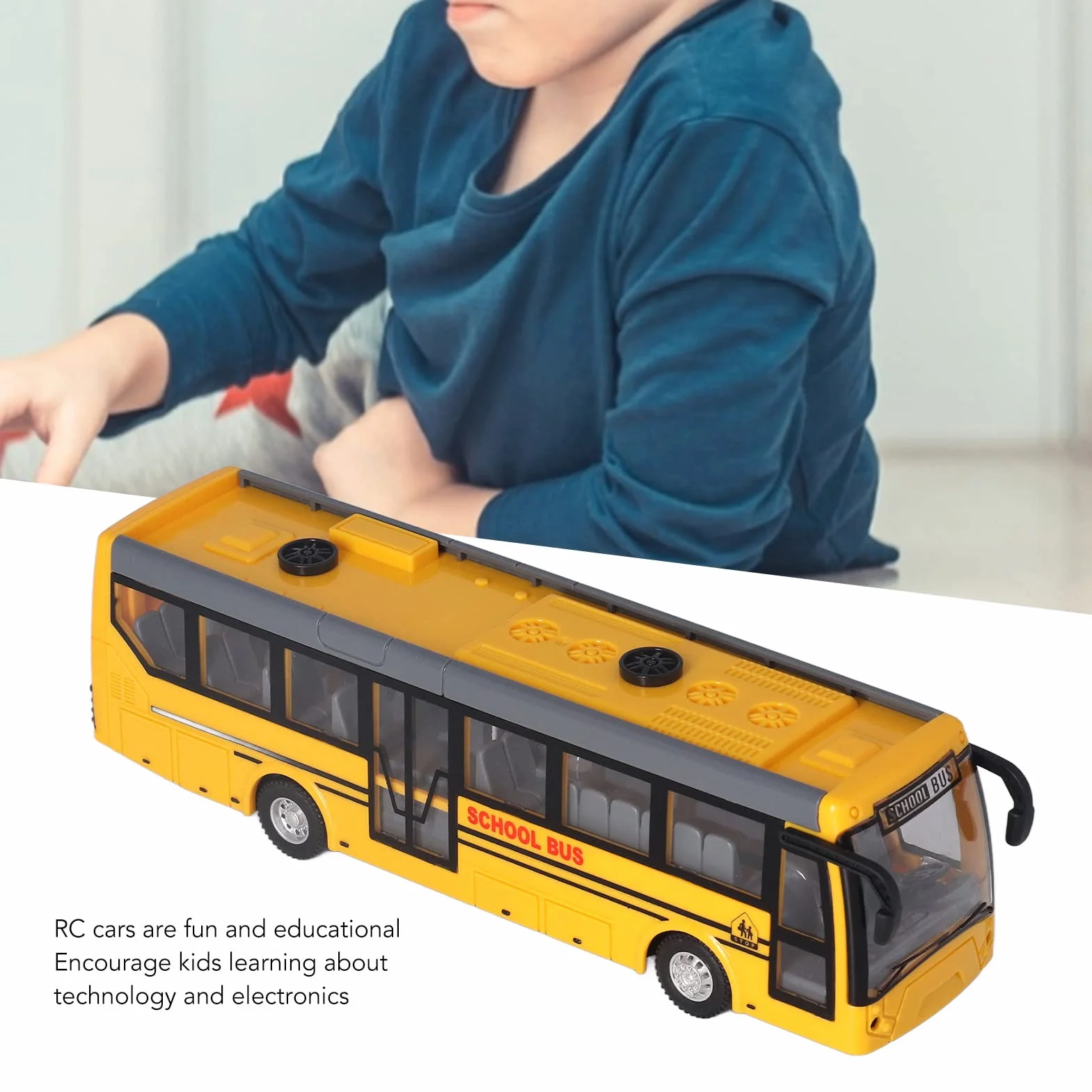 Autobús RC para Niños, Autobús de Control Remoto de Alta Simulación Todas Las Direcciones de Conducción Autobús Escolar RC Recargable para Niños(Azul)