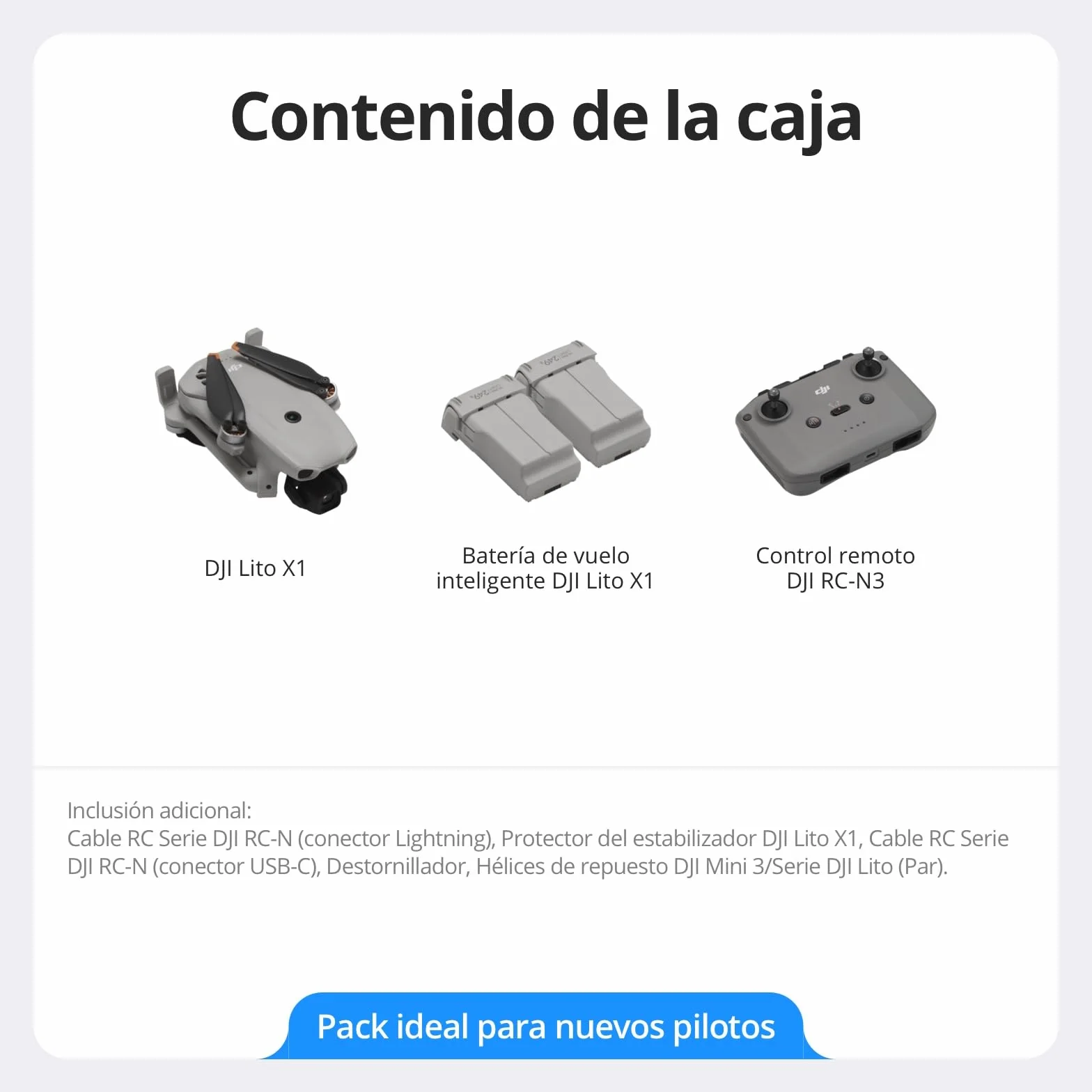 Pack DJI Lito X1 Dos Baterías con DJI RC-N3, dron con cámara 4K fácil de usar para principiantes, detección de obstáculos, ActiveTrack, sensor de 1/1.3 pulgadas, ligero para adultos, C0