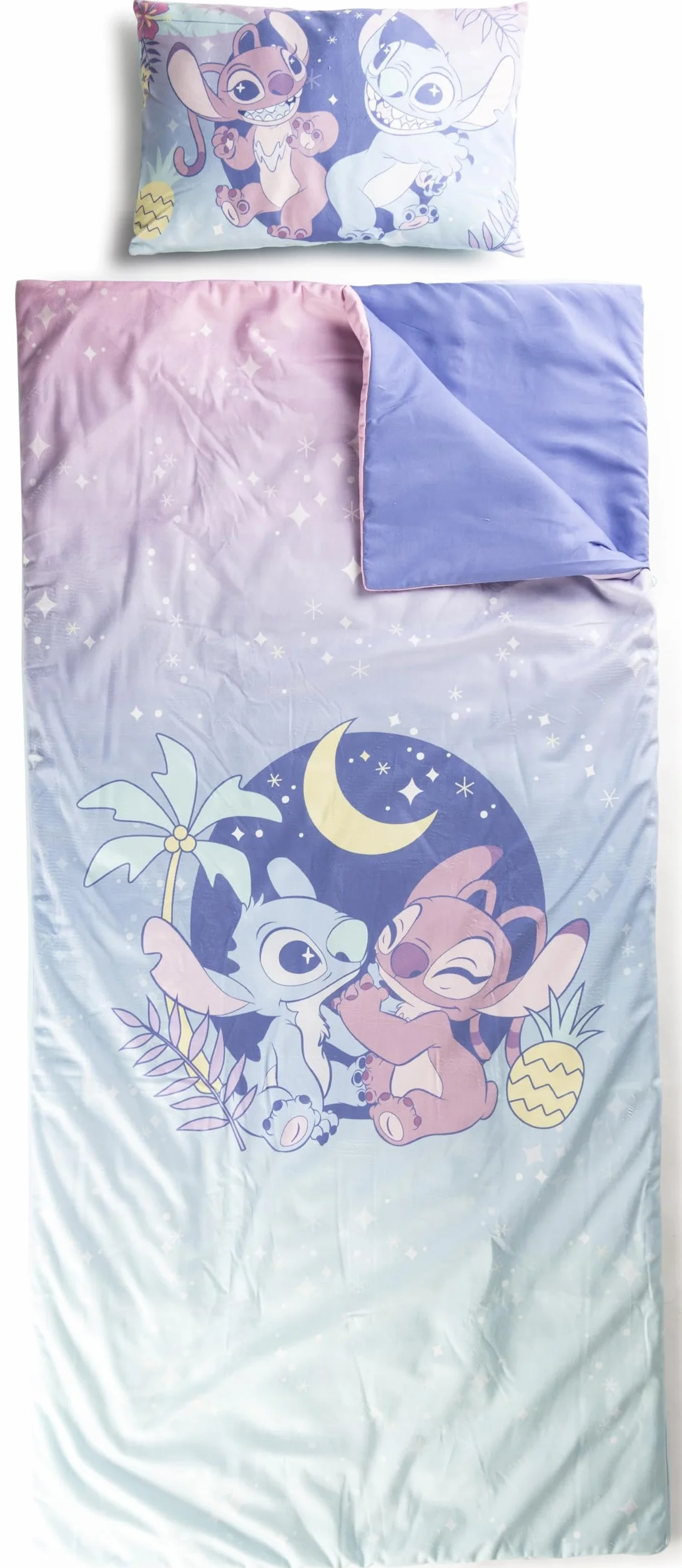 Set de 2 con Almohada y Manta de Lilo y Stitch Disney, Suave Saco de Dormir Infantil con Bolsa y Almohada, para Fiestas de Pijamas, Viajes y acampadas