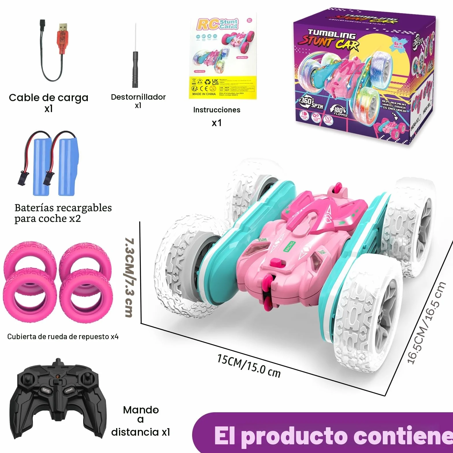 Coche Teledirigido Niños 3 4 5 6 años,4WD 2.4GHz Rosa RC Coche Radiocontrol,Regalo Niña 3-12 Años Juegos Niños 3-10 Años Niños Juegos Exterior Niñas y Niños