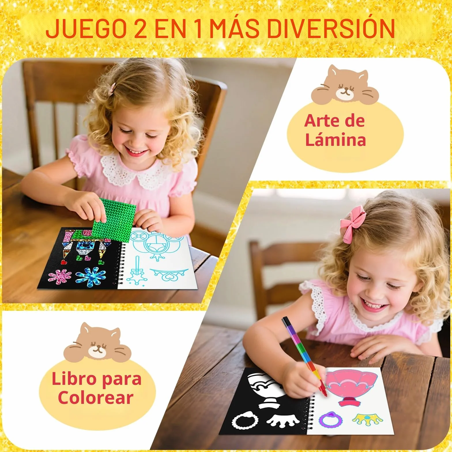 FUNNYB&G Arte con Foil Actividad Libros Colorear Detalles Cumpleaños niños, 2 IN 1 Foil Art&Livros de Colorir infantis, Regalos Cumpleaños Niños Colegio|Manualidades Niños Niña 4-10 Años (clásico 24)