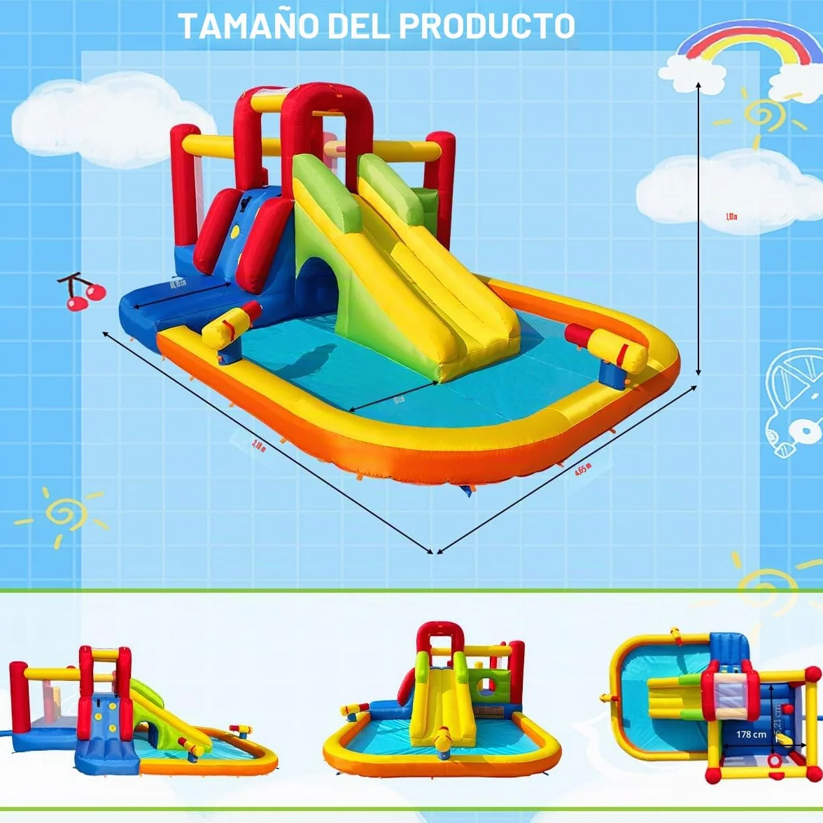Ballsea Castillo hinchable con soplador, material premium, certificado de seguridad, uso en interiores y exteriores, ideal para cumpleaños infantiles y fiestas familiares