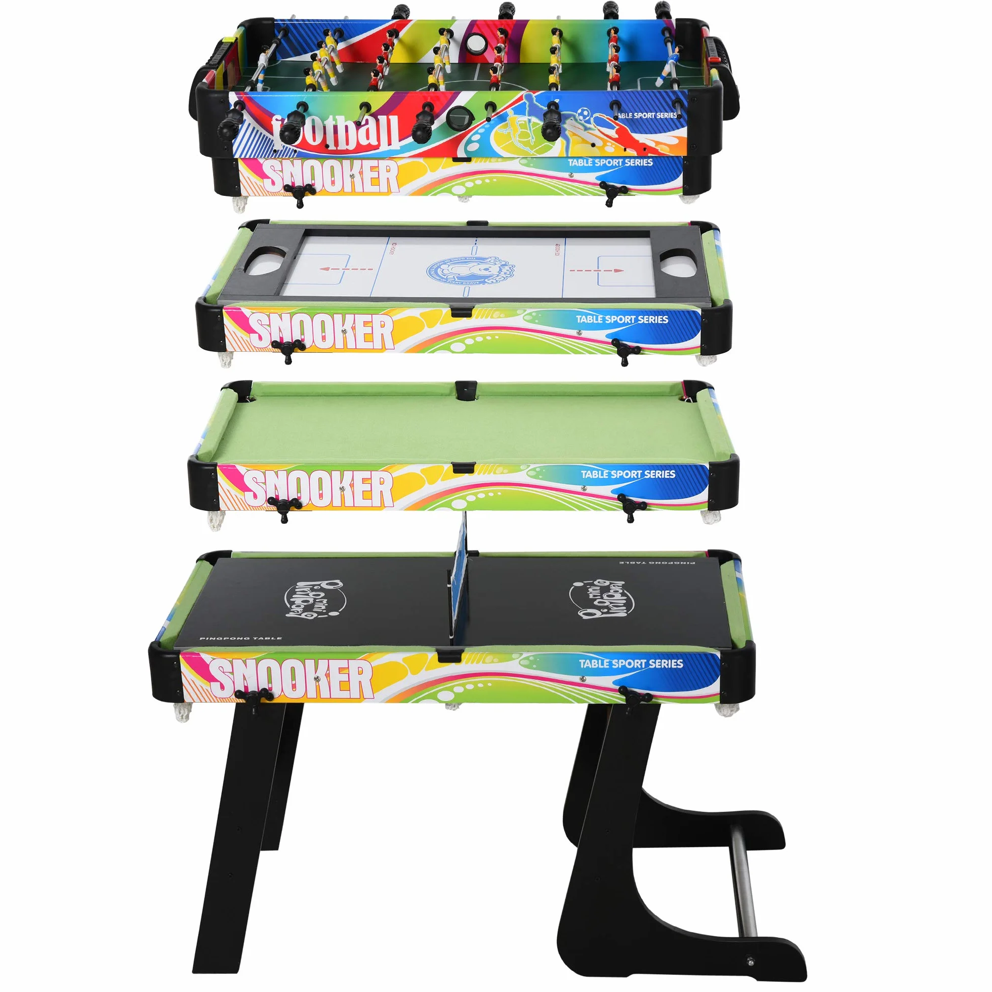 HOMCOM Mesa Multi Juegos Plegable 4 en 1 con Futbolín, Hockey, Billar y Ping-Pong, Mesa de Juegos de Sobremesa con Accesorios Incluidos, Diversión en Casa, 86,5x43,5x64 cm