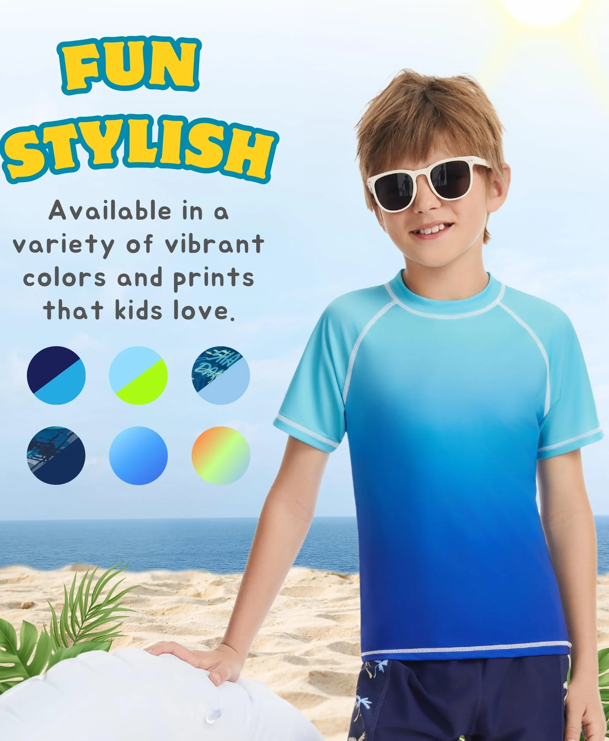 AMZSPORT Camiseta Proteccion Solar Niño Manga Corta Natación Secado Rápido