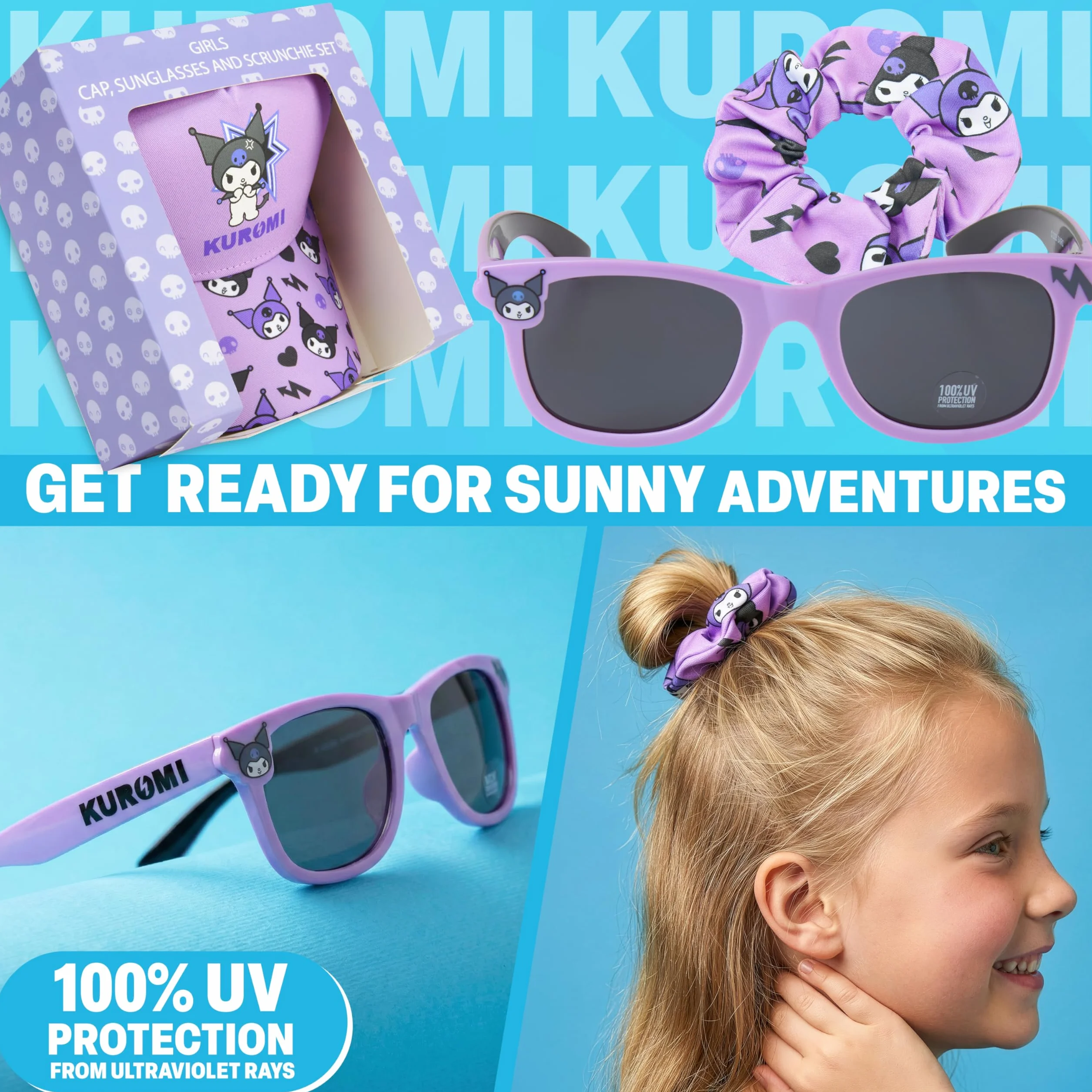 Gorra Niña con Gafas de Sol UV400 y Goma Pelo Set Accesorios Verano