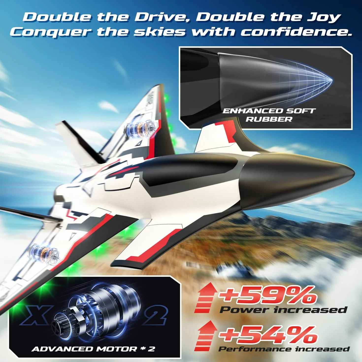 DEERC Avion RC Future a Control Remoto de 4 Canales con Luces LED, fácil Volar, avión acrobático, estabilizador giroscópico de 6 Ejes 2.4GHz, avión Planeador RTF para Adultos, niños y Principiantes.