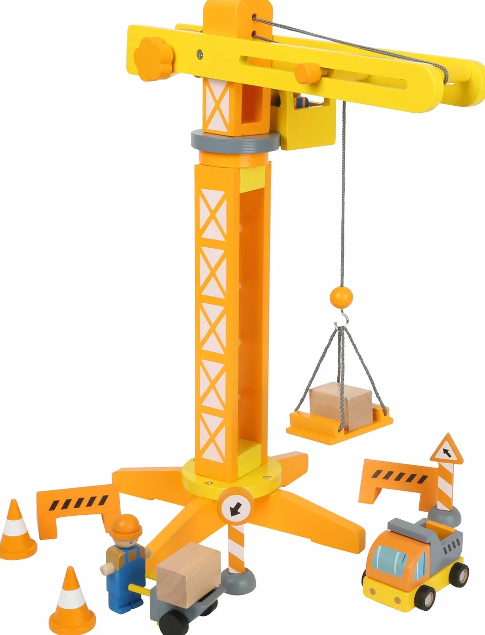 Small Foot Grúa de construcción con Accesorios de construcción, Juego de Madera para niños, 100% Certificado FSC® a Partir de 3 años Nro. de artículo: 12007