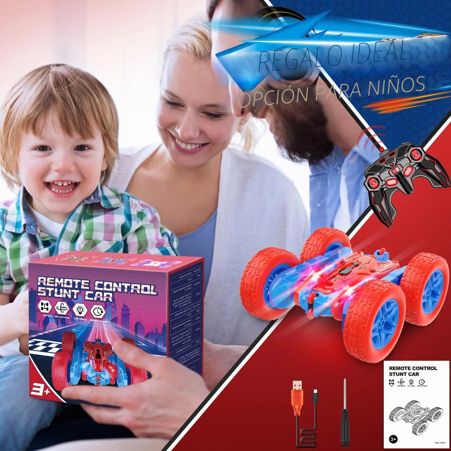 Dreamlandia Coche Teledirigido, Juguetes Niños 3-10 Años, Monster Truck Carro Telecomandado Criança 2.4Ghz con Luces, Regalo Niño 3 4 5 6 7 8 9 Años Cumpleaños