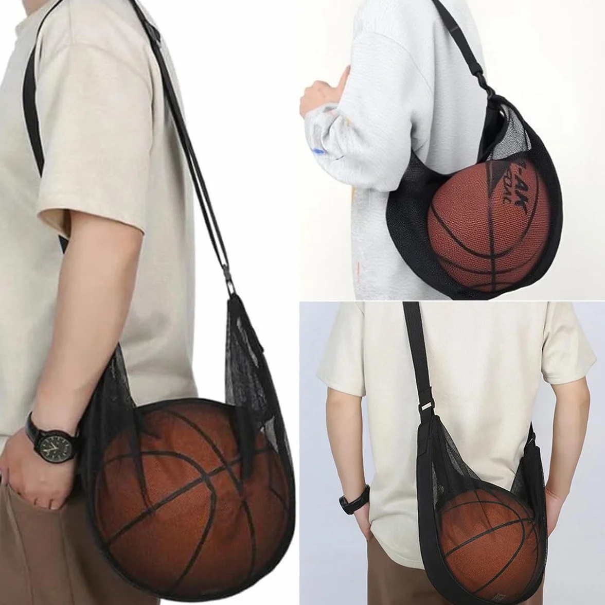 Bolsa de Red para Balones, Mochila de Entrenamiento para Baloncesto Fútbol Tenis, Negro