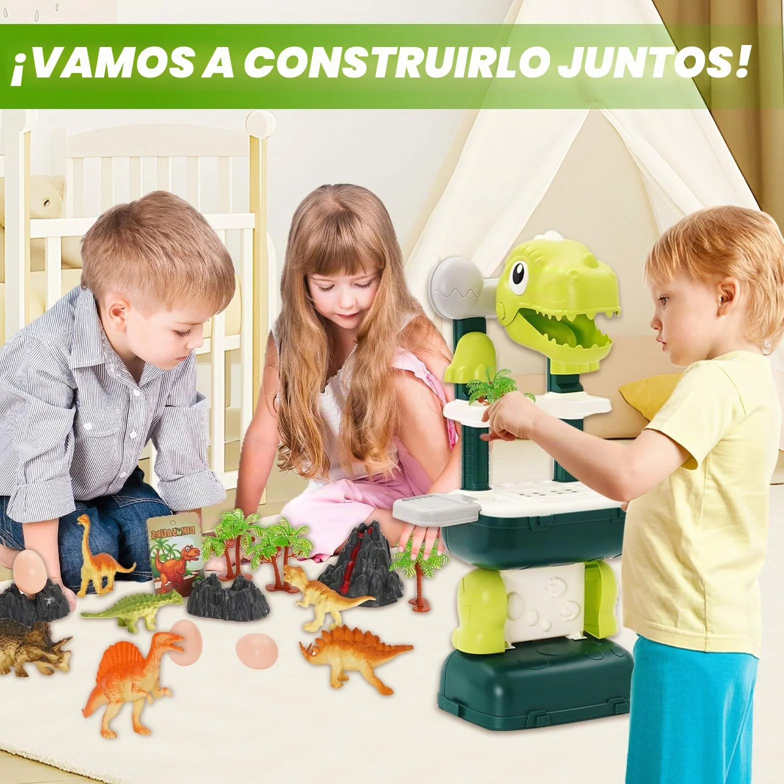 Juguetes de Dinosaurios 22PCS Realistas con Volcán, Huevo y Caja de Almacenamiento para Niños 3-8 Años