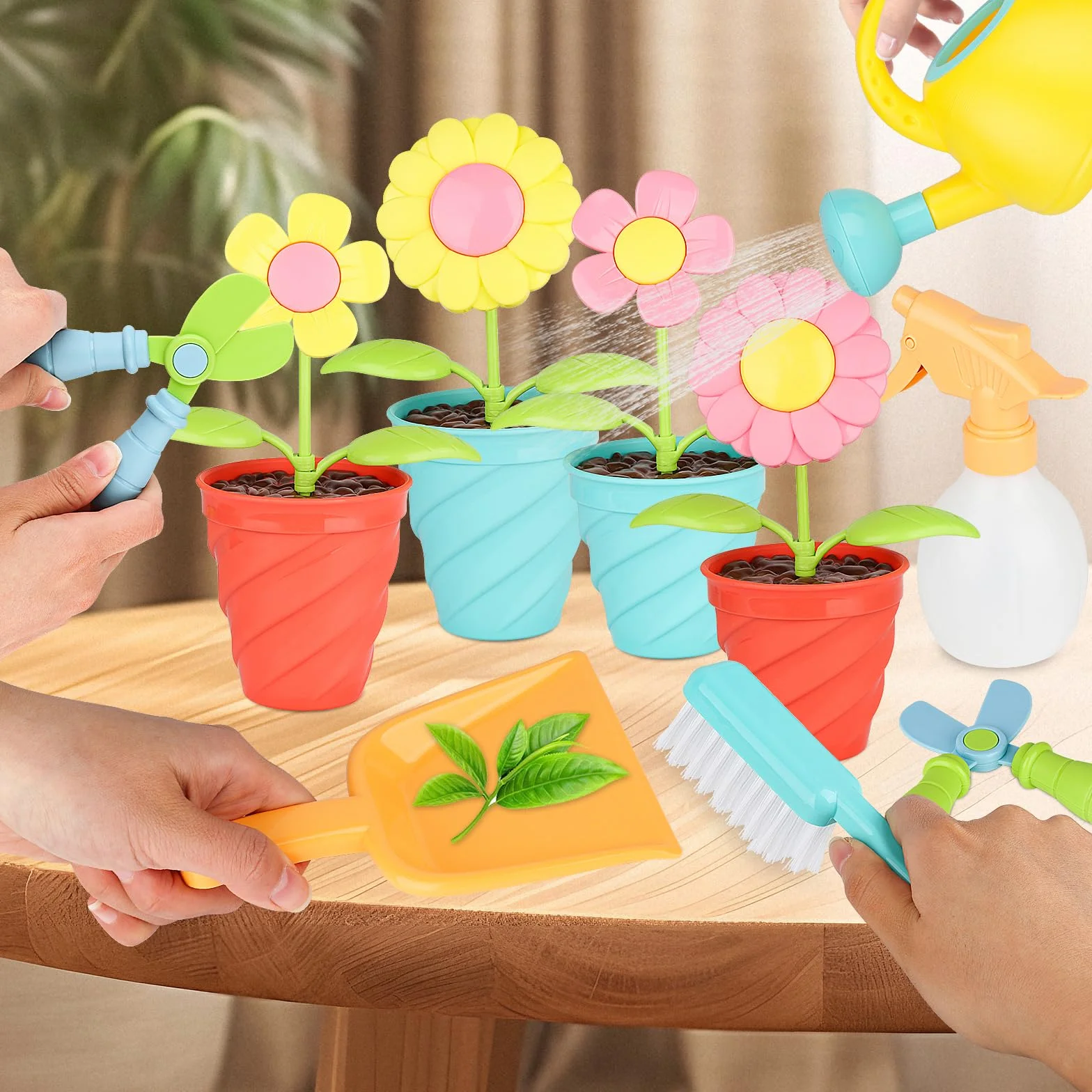 24 Piezas Herramientas de Jardín para Niños con Pegatinas, Juguetes de Jardín Niño, Regadera Pala Rastrillo, Juego de Juguetes de 2 Años