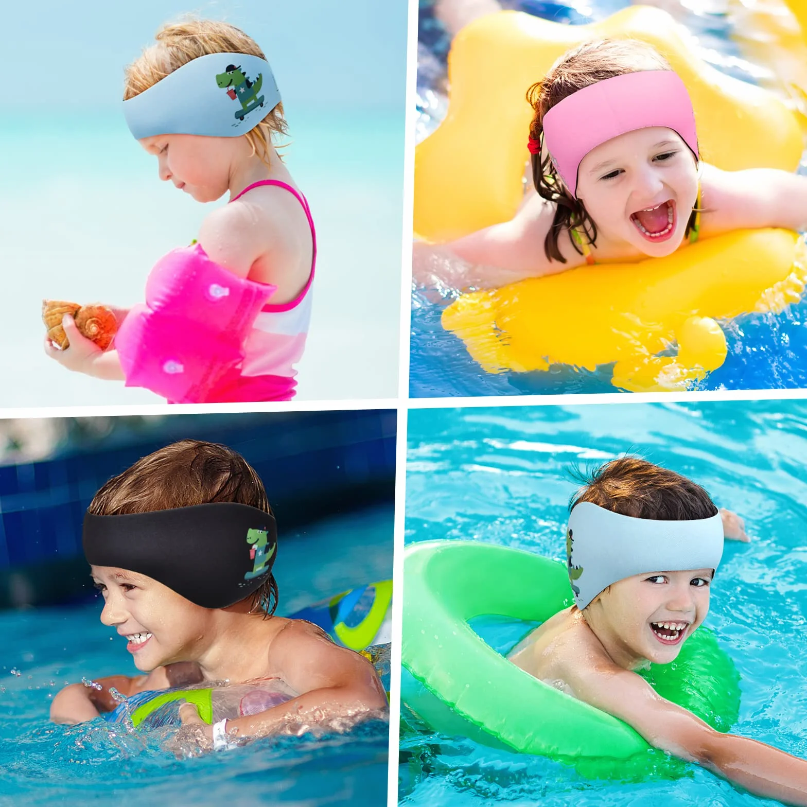 Diadema de Natación Banda de Neopreno Elástica para Niños con Patrón Animal Lindo (Azul, M)