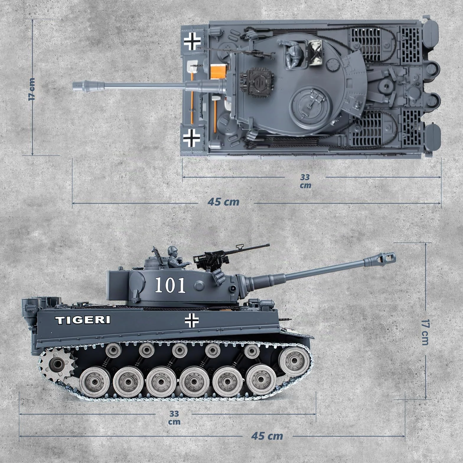 Supdex Tanque Teledirigido Batalla 1/18, RC Tiger I, 2.4Ghz Anque Control Remoto, Tanque Teledirigido con Sonido y Humo, Radiocontrol Kit de Juguete de para Adultos y Niños
