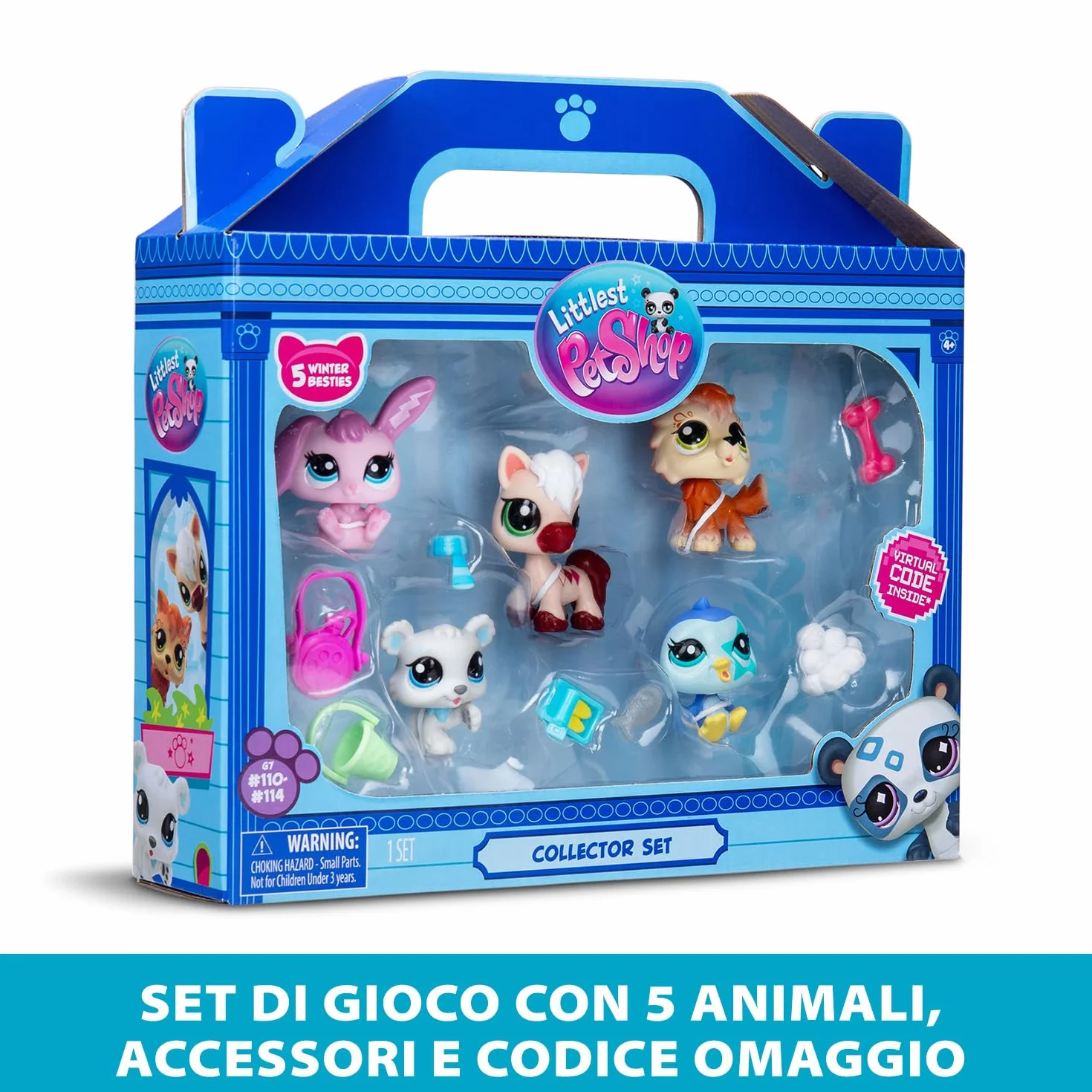 BANDAI Littlest Pet Shop Pack DE 5 Winter Besties BF00573 Incluye 5 Mascotas, 7 Accesorios adorables, 1 Tarjeta de coleccionista, 1 código Virtual, Cabezas Móviles, para Edades de 4 años+