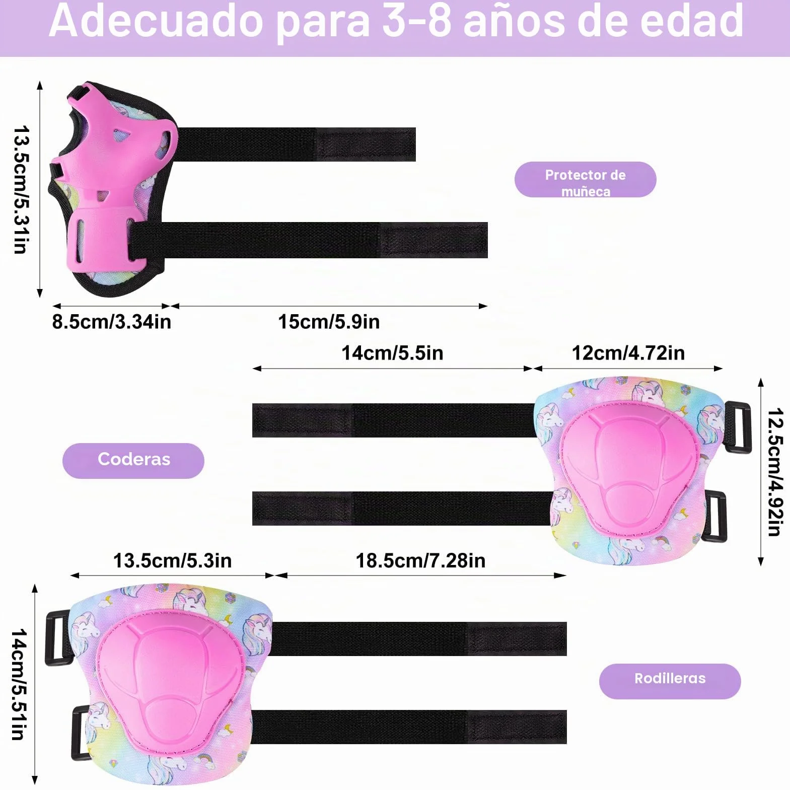 Protecciones Patines Niña Rodilleras y Coderas Niño 7 Piezas Hebilla Ajustable Patinaje Línea Skate Scooter Skateboard Bicicleta 3-8 Años