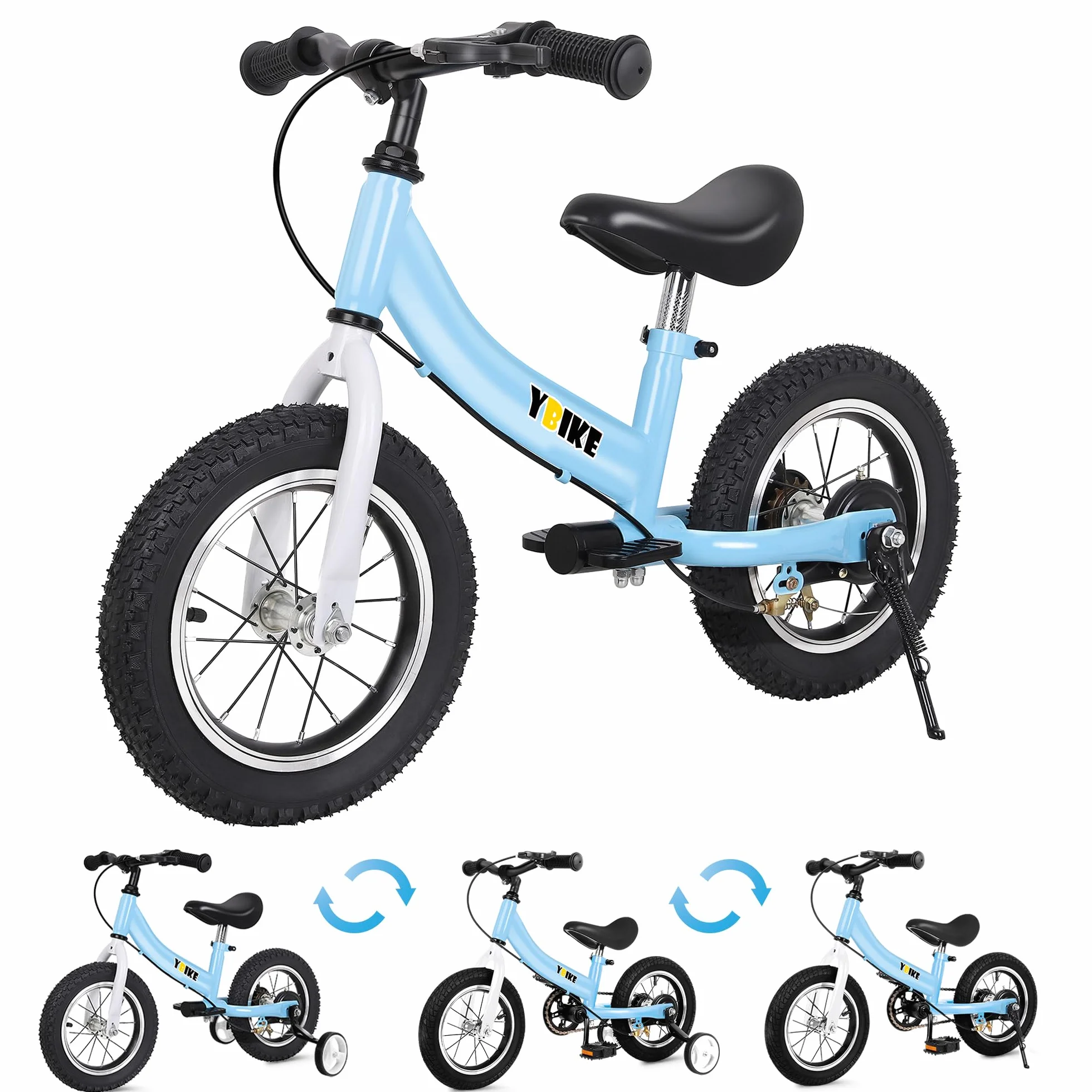 YBIKE Bicicleta De Equilibrio 2 En 1,Bicicletas para Niños Función De Doble Uso,Adecuada para Niños De 1 a 7 Años, 12,14,16 Pulgadas con Freno, Pedal, Teoría De La Formación