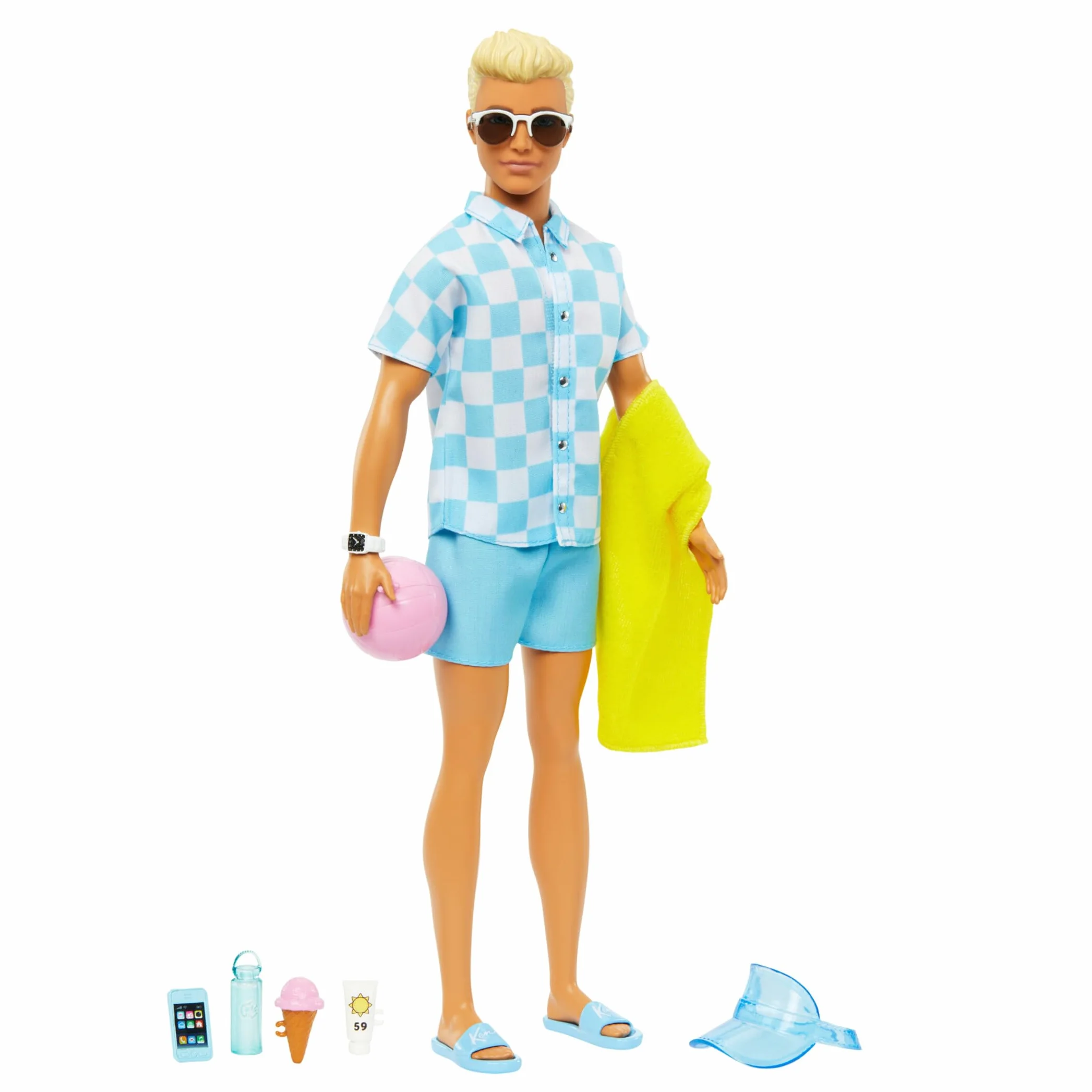 Barbie Ken Día en la Playa Muñeco de Juguete Hecho de plásticos reciclados, Modelos Surtidos, +3 años (Mattel HPL74)