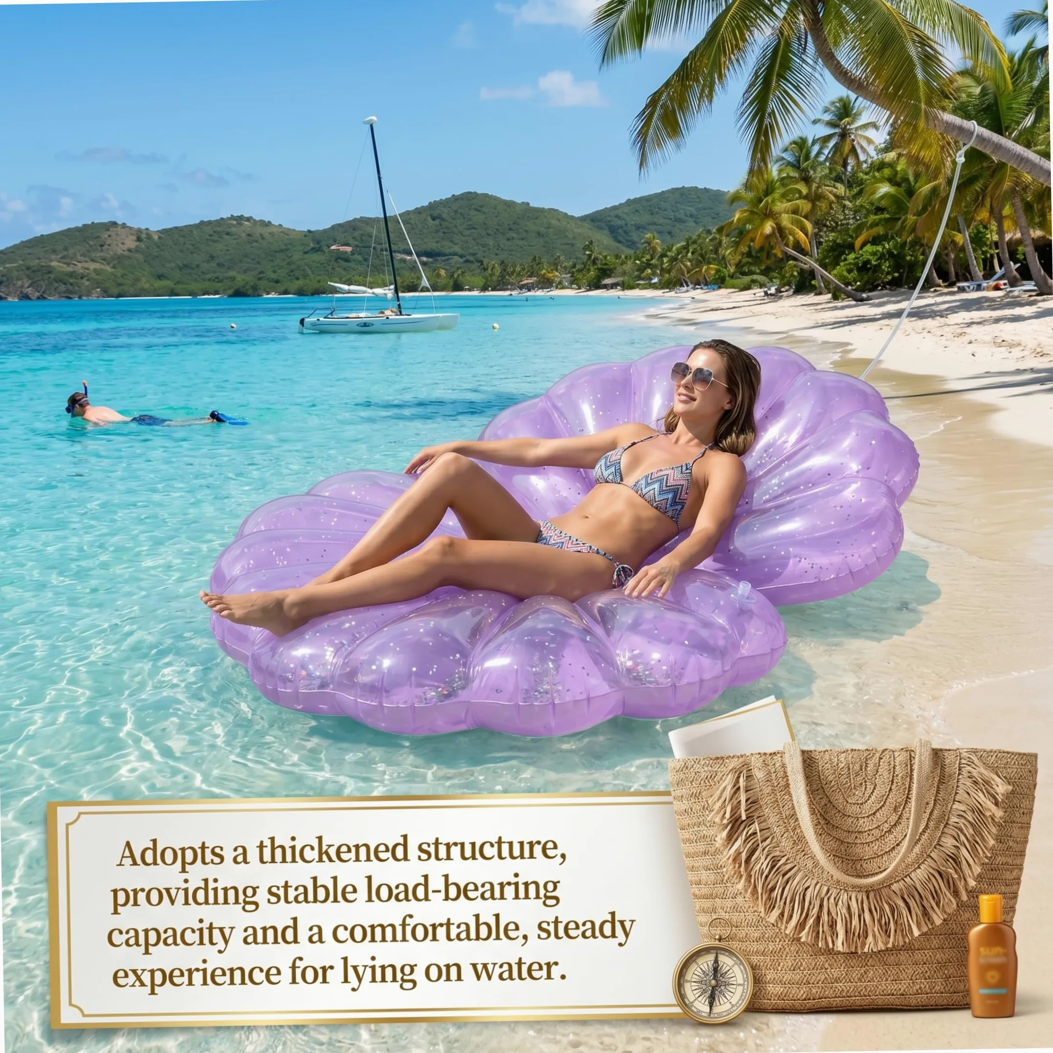 Divertidos flotadores de piscina para adultos, flotadores inflables gigantes de PVC para adultos, gruesos, cómodos, para verano, playa, patio, diversión, color morado
