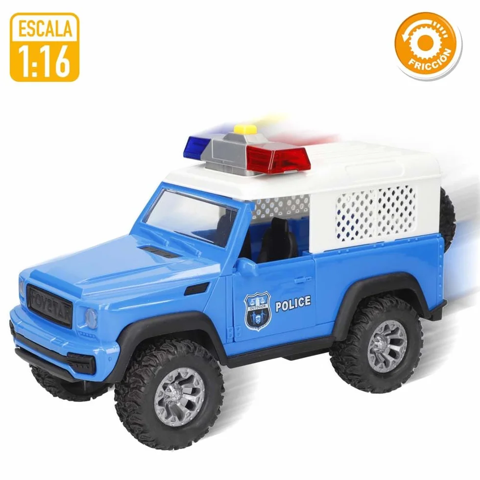 ColorBaby Speed & Go Coche policía Juguete, con Luces y Sonidos, Puertas Apertura Manual, Sistema de fricción, Escala 1:16, para niños a Partir de 3 años (39053)
