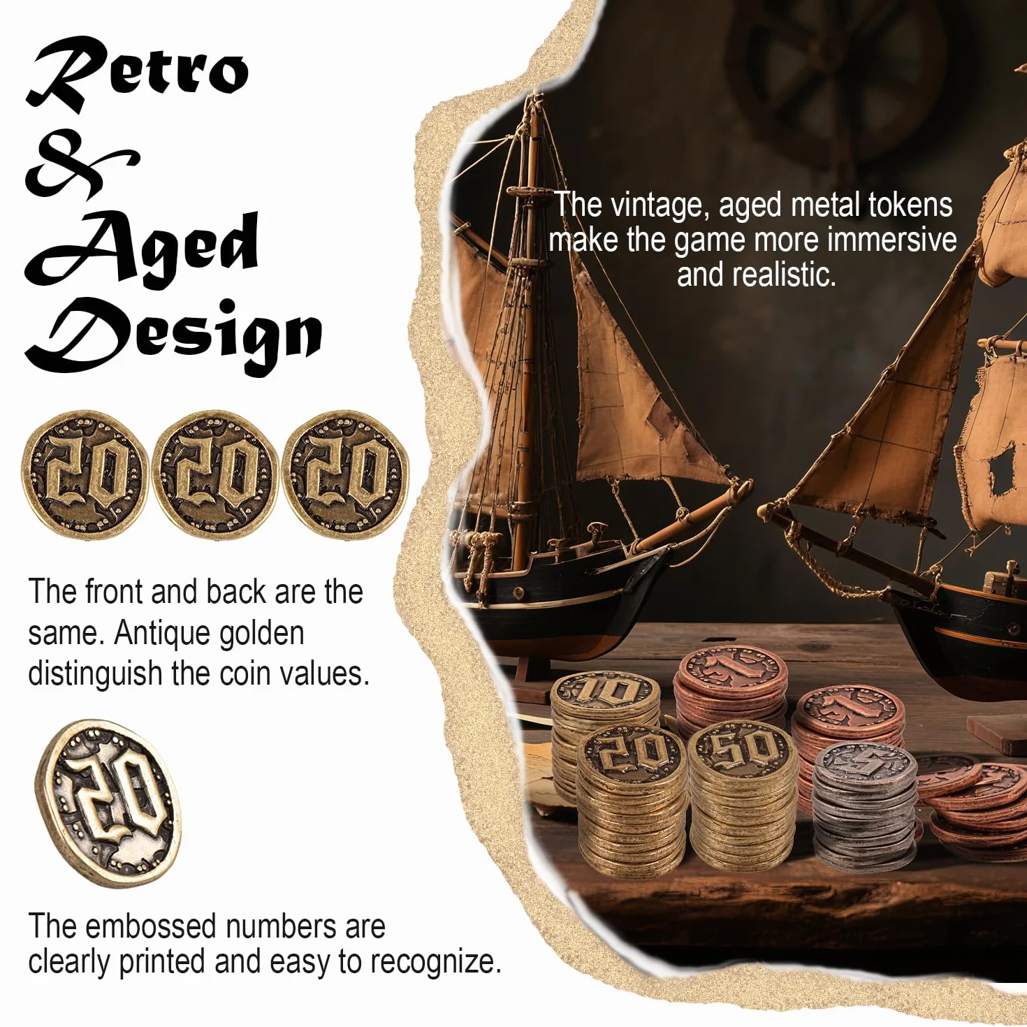 Monedas de metal para juegos de mesa, 20 fichas del tesoro para póquer, RPG, juegos de mesa de estrategia, moneda de fantasía, moneda genérica resistente (bronce, valor 20 monedas)