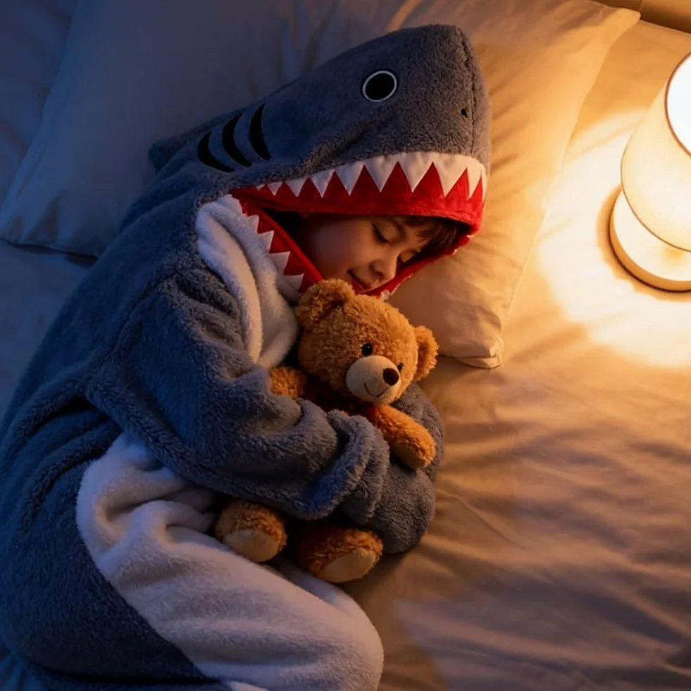 FARYODI Hai Sudadera Manta con Capucha S-XXL, Saco de Dormir con Capucha Shark, Mono de Franela Shark con Pies, Manta de Fanela, Regalo para Fiestas de Pijamas de Dibujos Animados