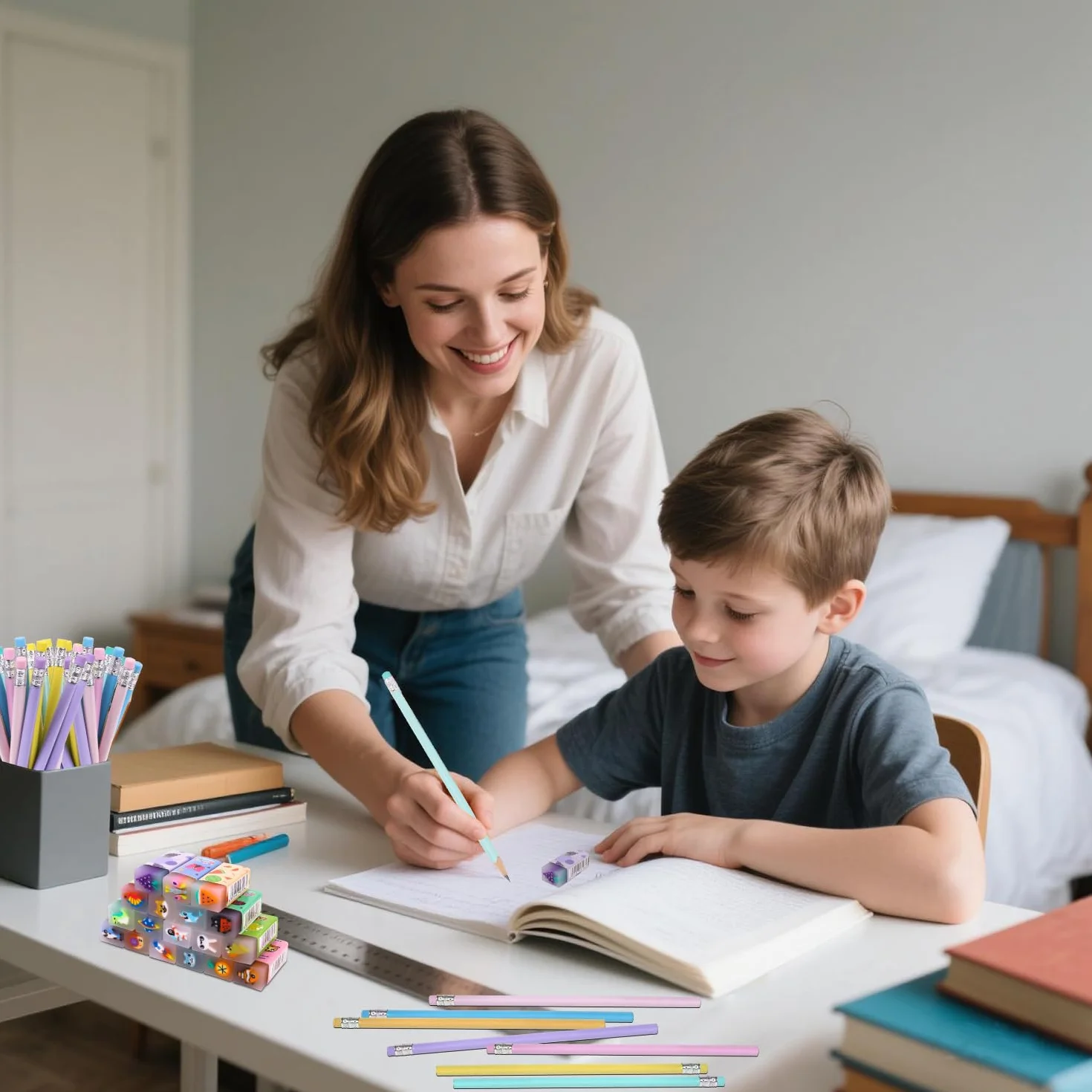 36 Piezas Lápices Infantiles con Borrador, Regalos para Cumpleaños Infantiles, 18 Borradores Divertidos 18 Lápices, Gomas de Borrar Divertidas para Niños y Niñas, Útiles Escolares
