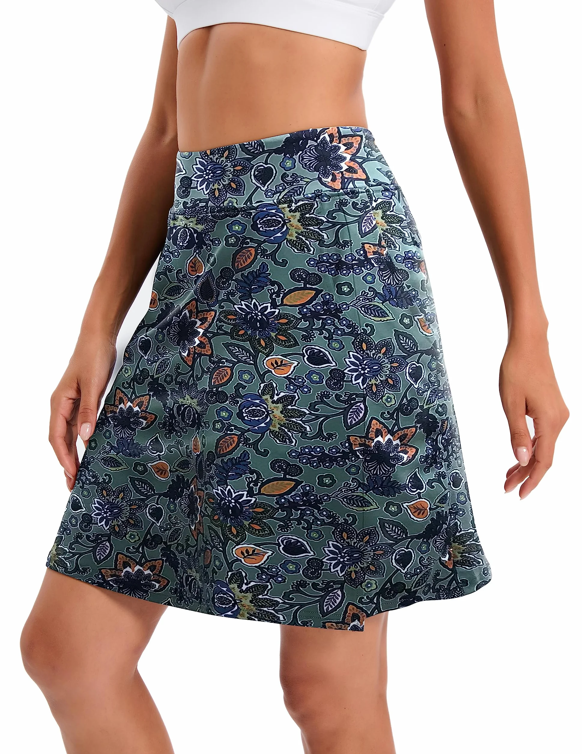 Falda pantalón de golf para mujer con bolsillos, cintura elástica, longitud hasta la rodilla