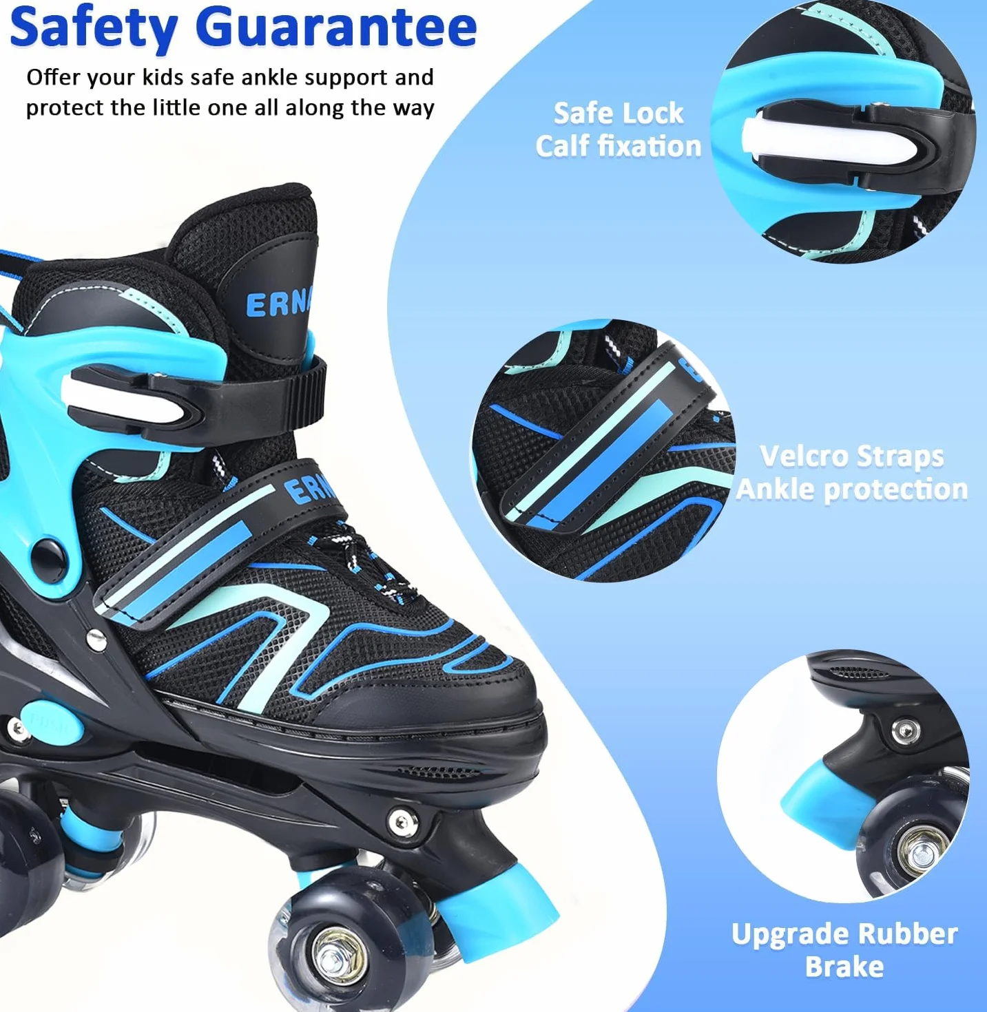 ERNAN Patines 4 Ruedas Ajustables Brillan Oscuridad Niños Principiante Regalo