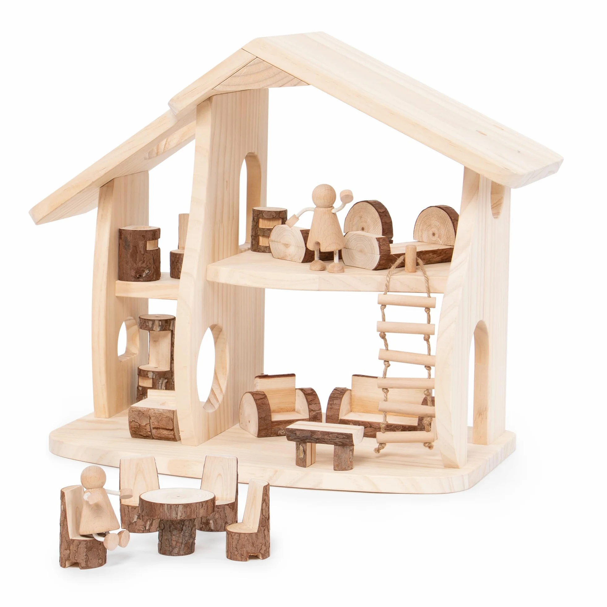 Guidecraft Woodlands - Juego de casa de muñecas de madera natural con muebles, juguete educativo para niños
