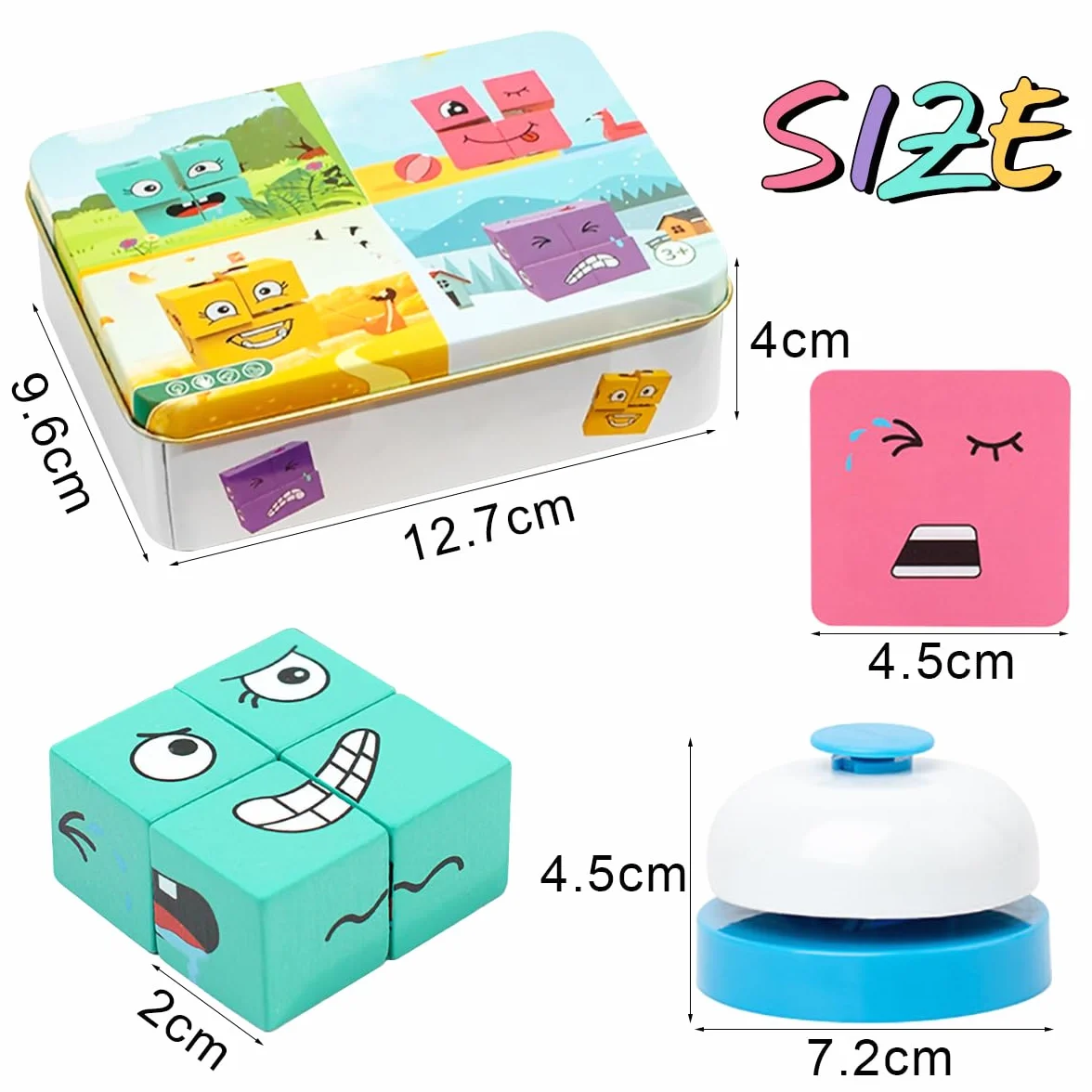 Cubo de Que Cambia la Cara, Juguete de Rompecabezas Montessori, Rompecabezas de Cubo de de Madera, Juego de 3D para niños de 3 años en adelante (con Campana)