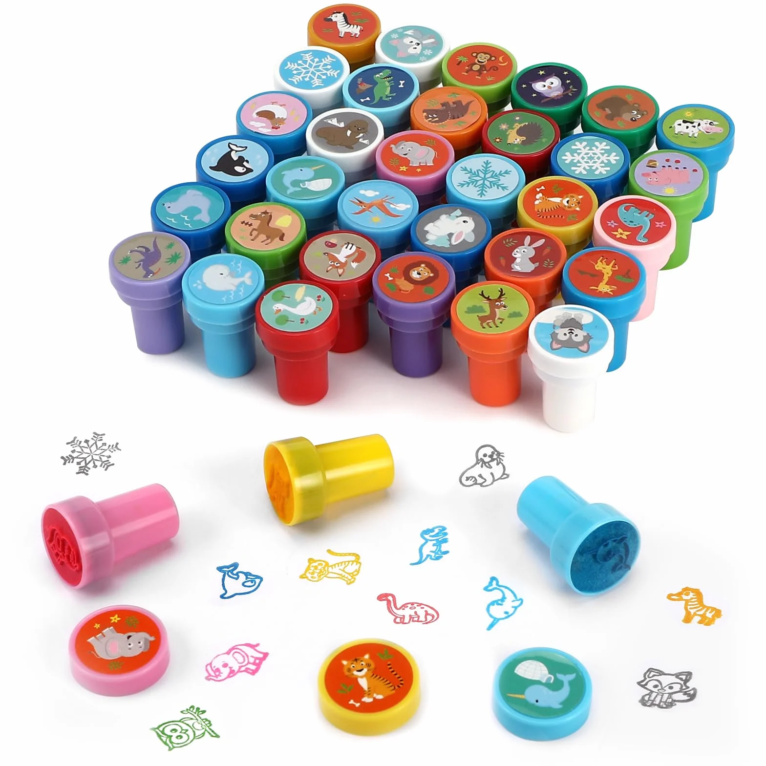 Collazoey 36 Piezas Sellos para Niños, Juego de Sellos de Animales Multicolores, Sellos Autoentintables para Niños,para Regalos de Fiestas Infantiles,Llenador de Bolsas de Regalo,premios Escolares