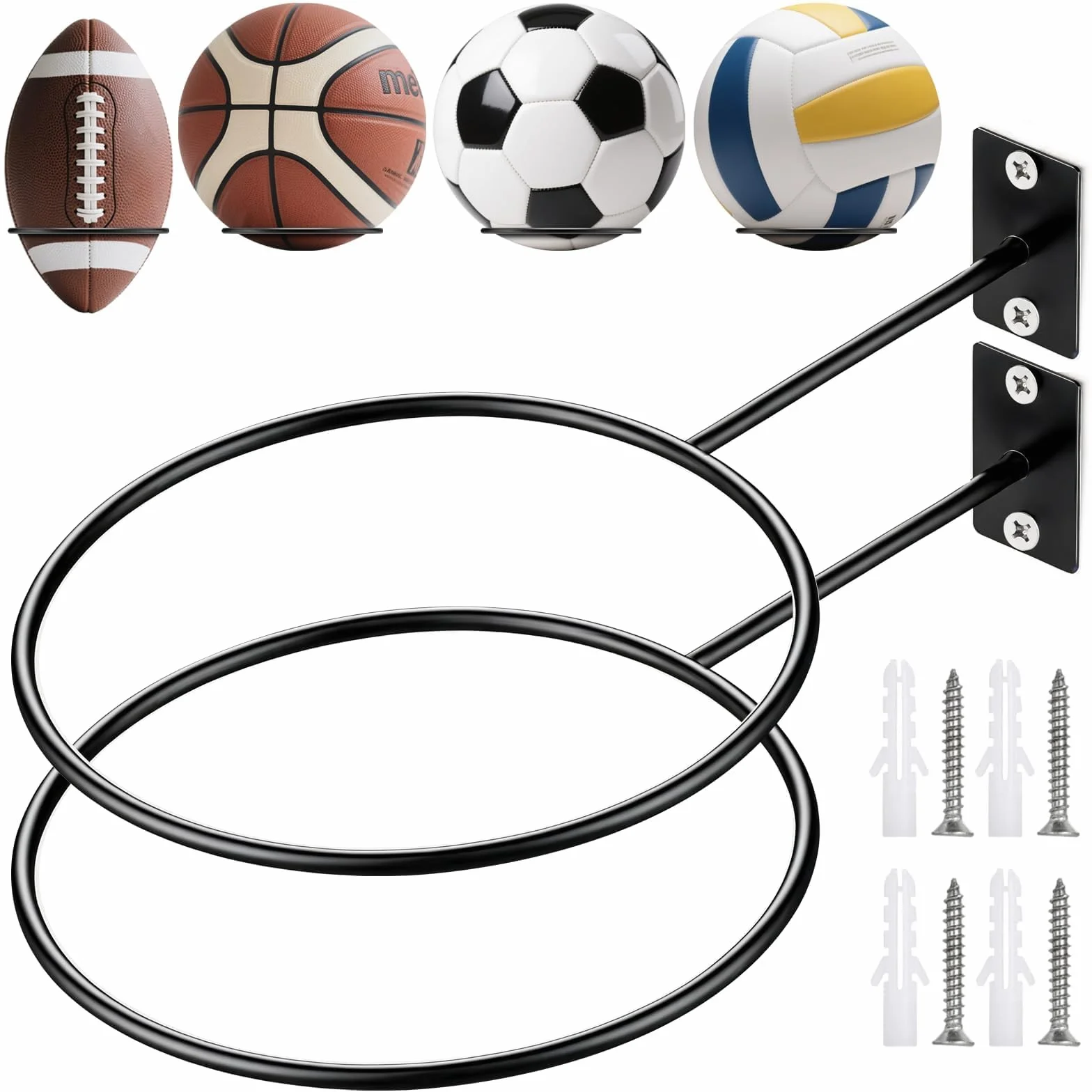 Soporte de pared para pelotas de baloncesto, voleibol, fútbol y rugby con tornillos